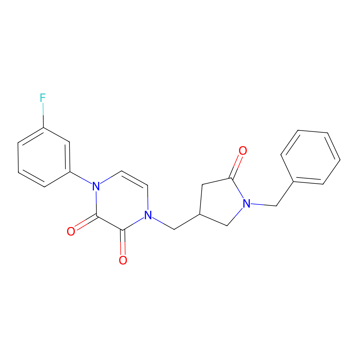 1-[(1-Benzyl-5-oxopyrrolidin-3-yl)methyl]-4-(3-fluorophenyl)-1,2,3,4-tetrahydropyrazine-2,3-dione molecular structure, CAS 2548986-06-5