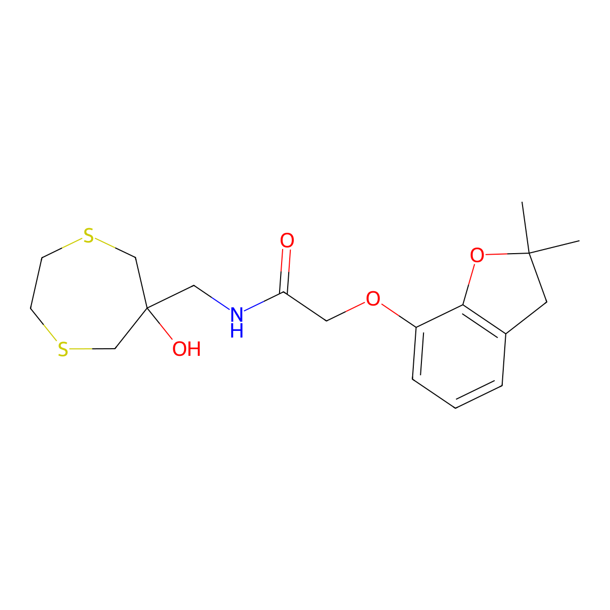 2-[(2,2-dimethyl-2,3-dihydro-1-benzofuran-7-yl)oxy]-N-[(6-hydroxy-1,4-dithiepan-6-yl)methyl]acetamide molecular structure, CAS 2548986-14-5