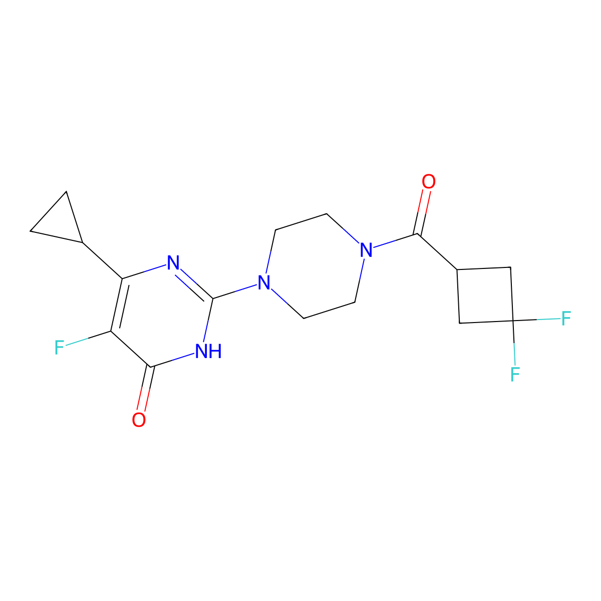 6-Cyclopropyl-2-[4-(3,3-difluorocyclobutanecarbonyl)piperazin-1-yl]-5-fluoro-3,4-dihydropyrimidin-4-one molecular structure, CAS 2548986-26-9