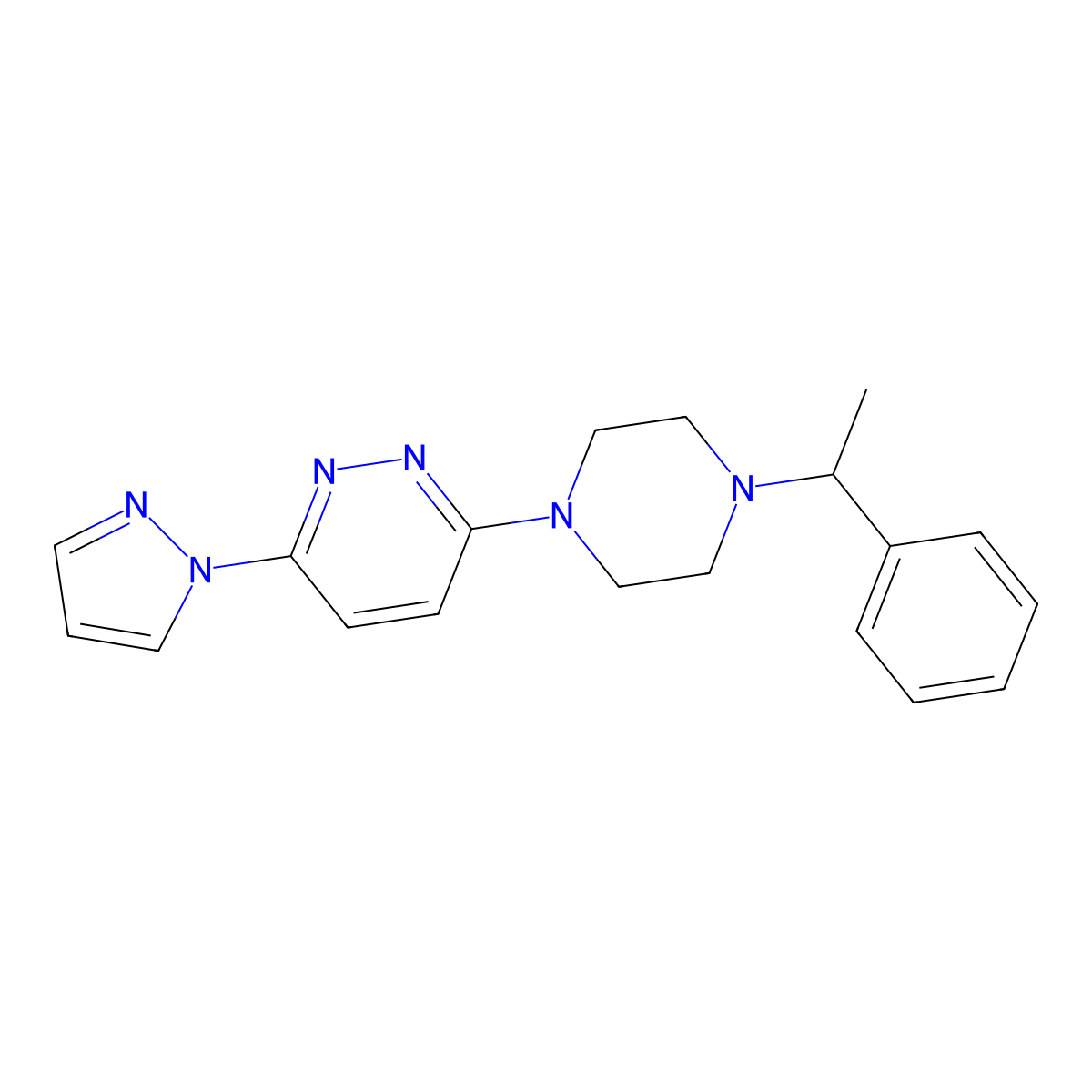 3-[4-(1-phenylethyl)piperazin-1-yl]-6-(1H-pyrazol-1-yl)pyridazine molecular structure, CAS 2548986-30-5