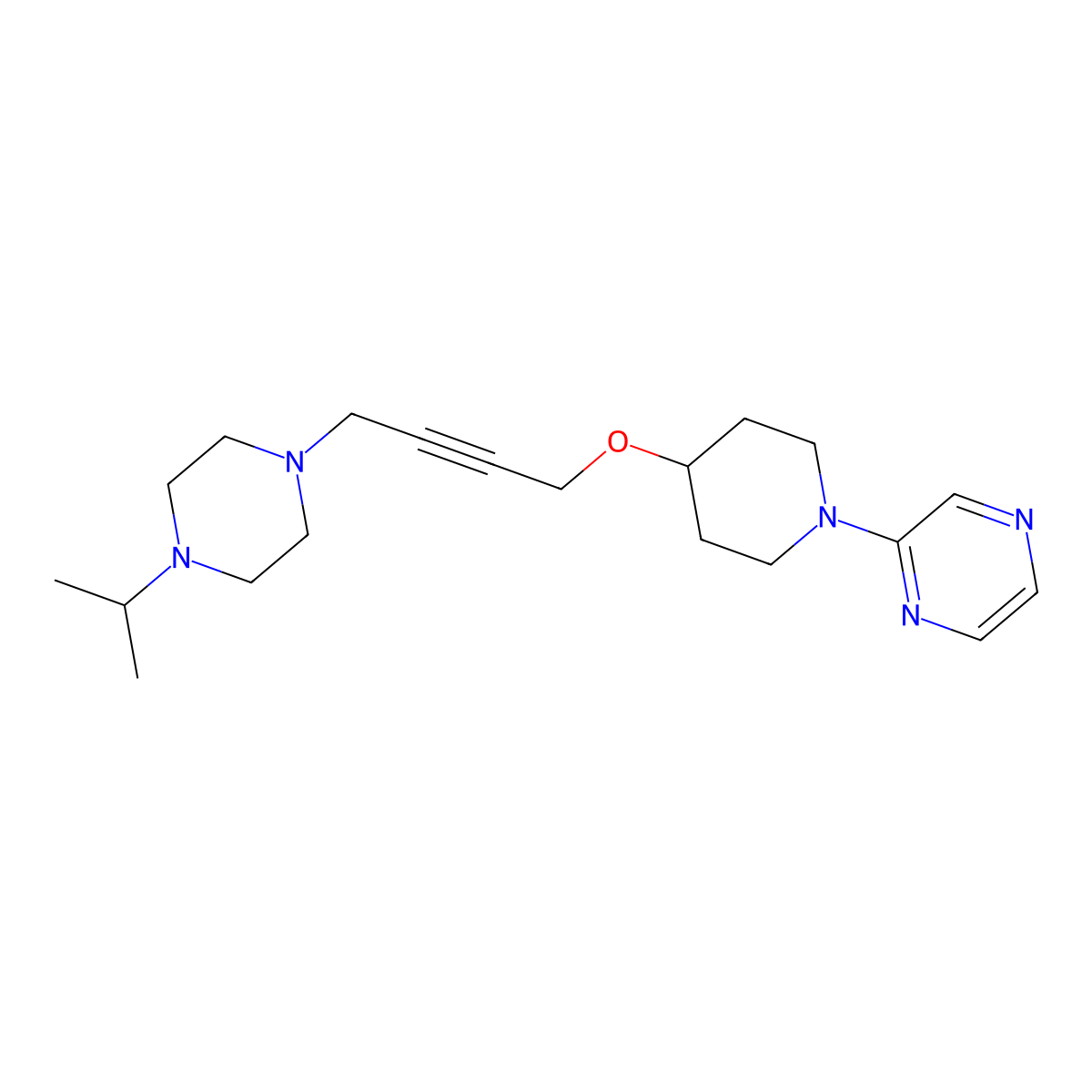 2-[4-({4-[4-(Propan-2-yl)piperazin-1-yl]but-2-yn-1-yl}oxy)piperidin-1-yl]pyrazine molecular structure, CAS 2548986-31-6