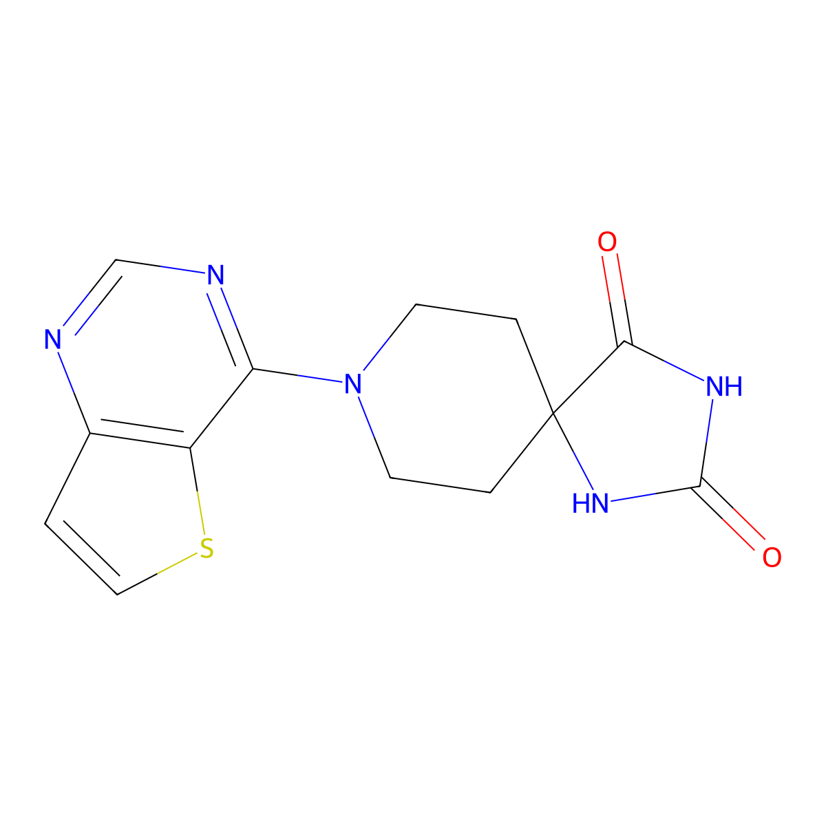 8-{Thieno[3,2-d]pyrimidin-4-yl}-1,3,8-triazaspiro[4.5]decane-2,4-dione molecular structure, CAS 2548986-37-2