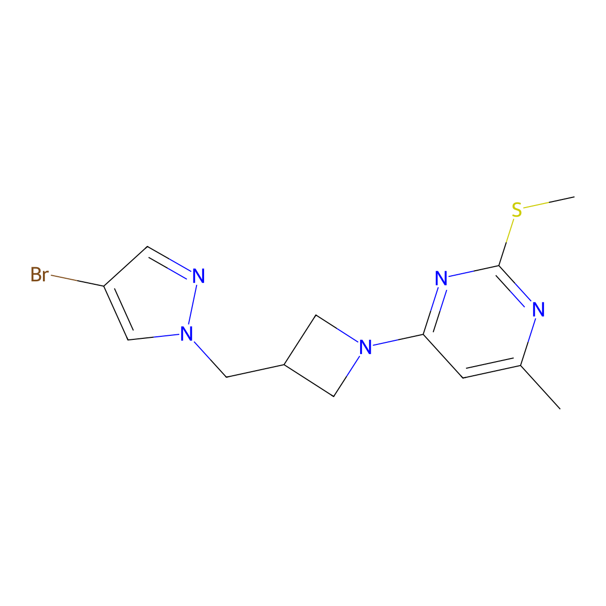4-{3-[(4-bromo-1H-pyrazol-1-yl)methyl]azetidin-1-yl}-6-methyl-2-(methylsulfanyl)pyrimidine molecular structure, CAS 2548986-41-8