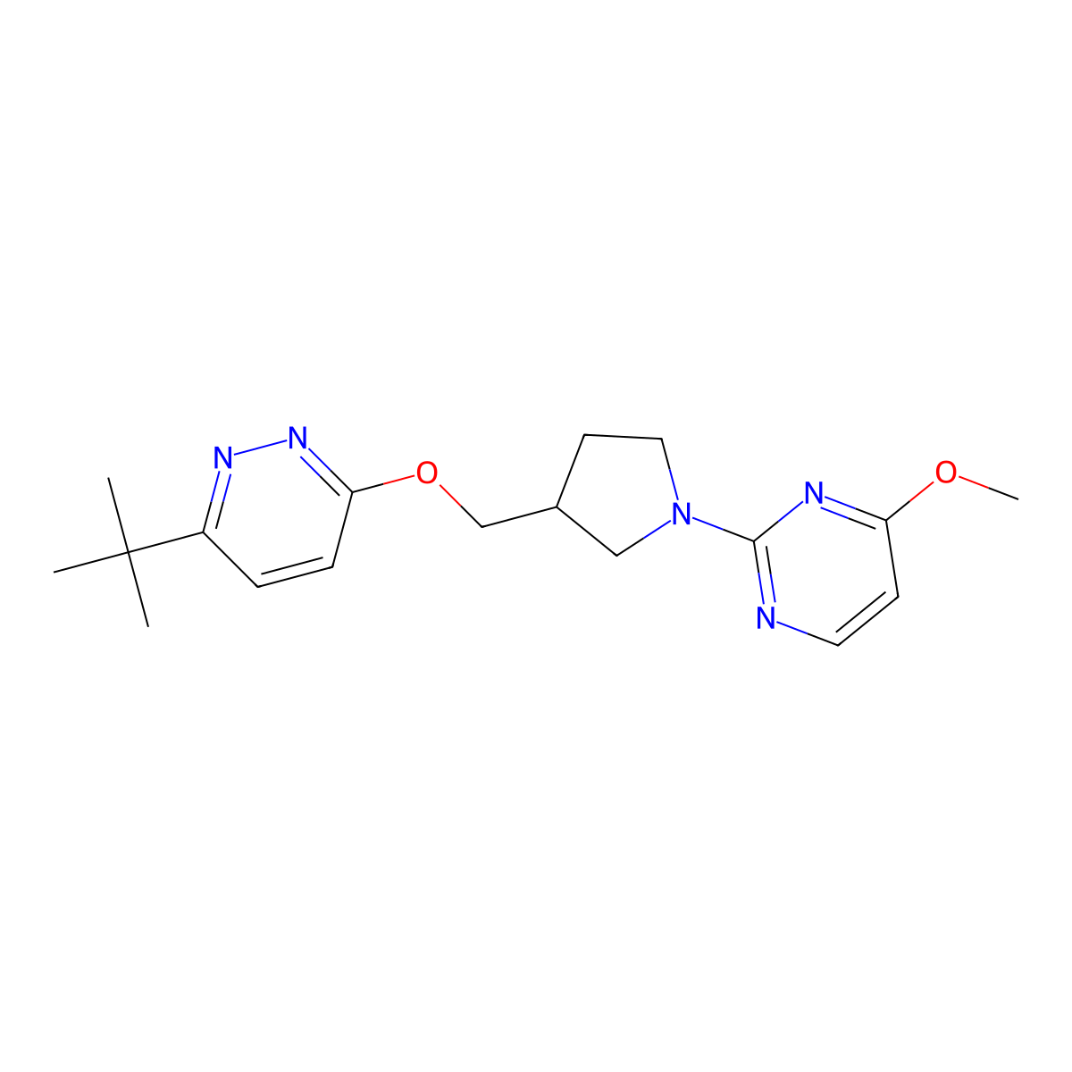 2-(3-{[(6-Tert-butylpyridazin-3-yl)oxy]methyl}pyrrolidin-1-yl)-4-methoxypyrimidine molecular structure, CAS 2548986-42-9