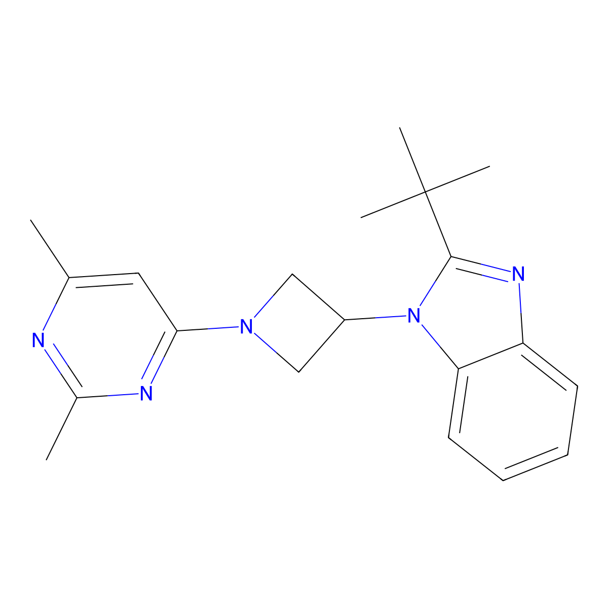 2-tert-butyl-1-[1-(2,6-dimethylpyrimidin-4-yl)azetidin-3-yl]-1H-1,3-benzodiazole molecular structure, CAS 2548986-43-0