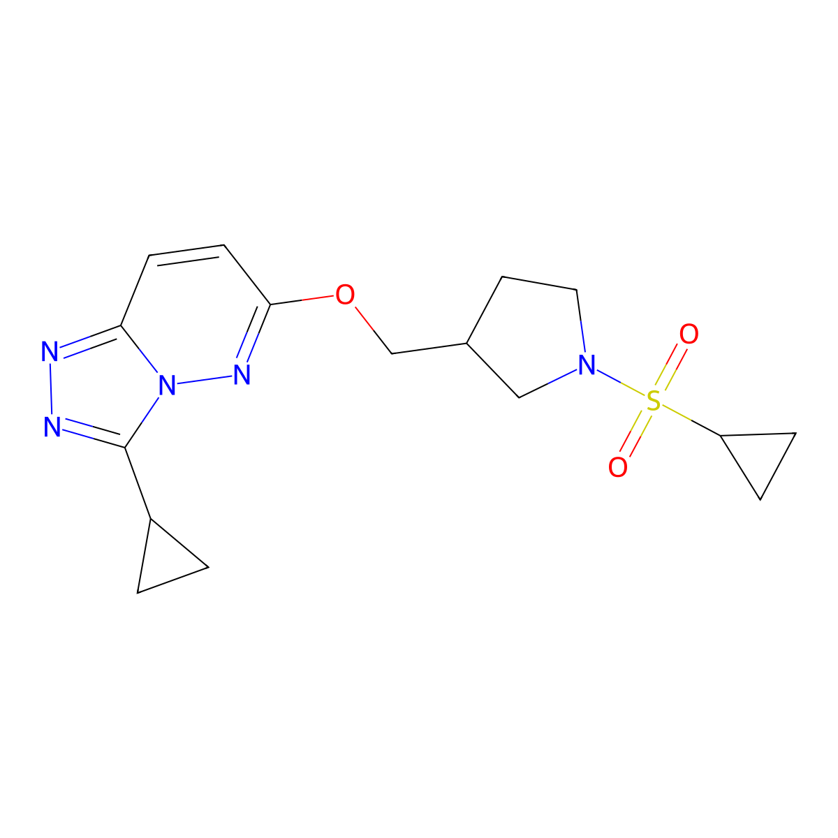 1-(Cyclopropanesulfonyl)-3-[({3-cyclopropyl-[1,2,4]triazolo[4,3-b]pyridazin-6-yl}oxy)methyl]pyrrolidine molecular structure, CAS 2548986-48-5