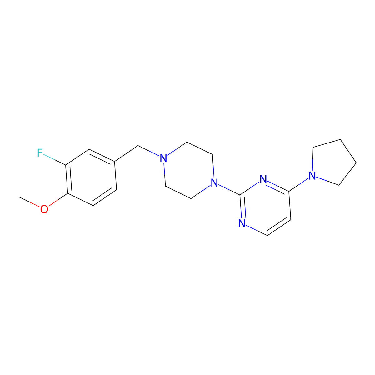 2-{4-[(3-Fluoro-4-methoxyphenyl)methyl]piperazin-1-yl}-4-(pyrrolidin-1-yl)pyrimidine molecular structure, CAS 2548986-50-9