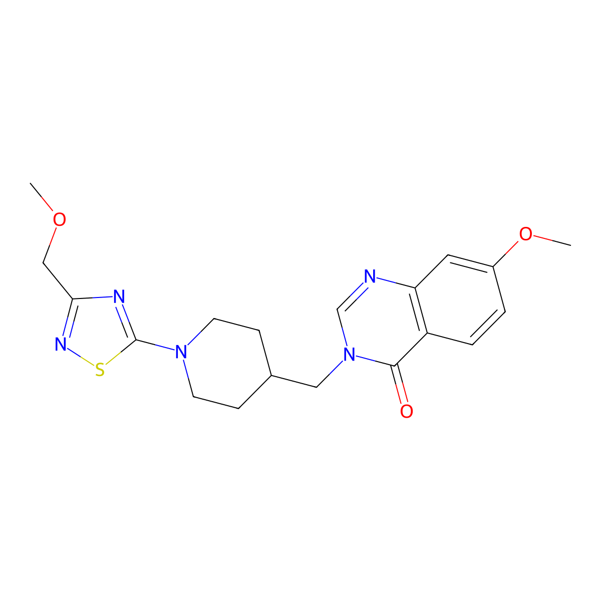 7-Methoxy-3-({1-[3-(methoxymethyl)-1,2,4-thiadiazol-5-yl]piperidin-4-yl}methyl)-3,4-dihydroquinazolin-4-one molecular structure, CAS 2548986-56-5