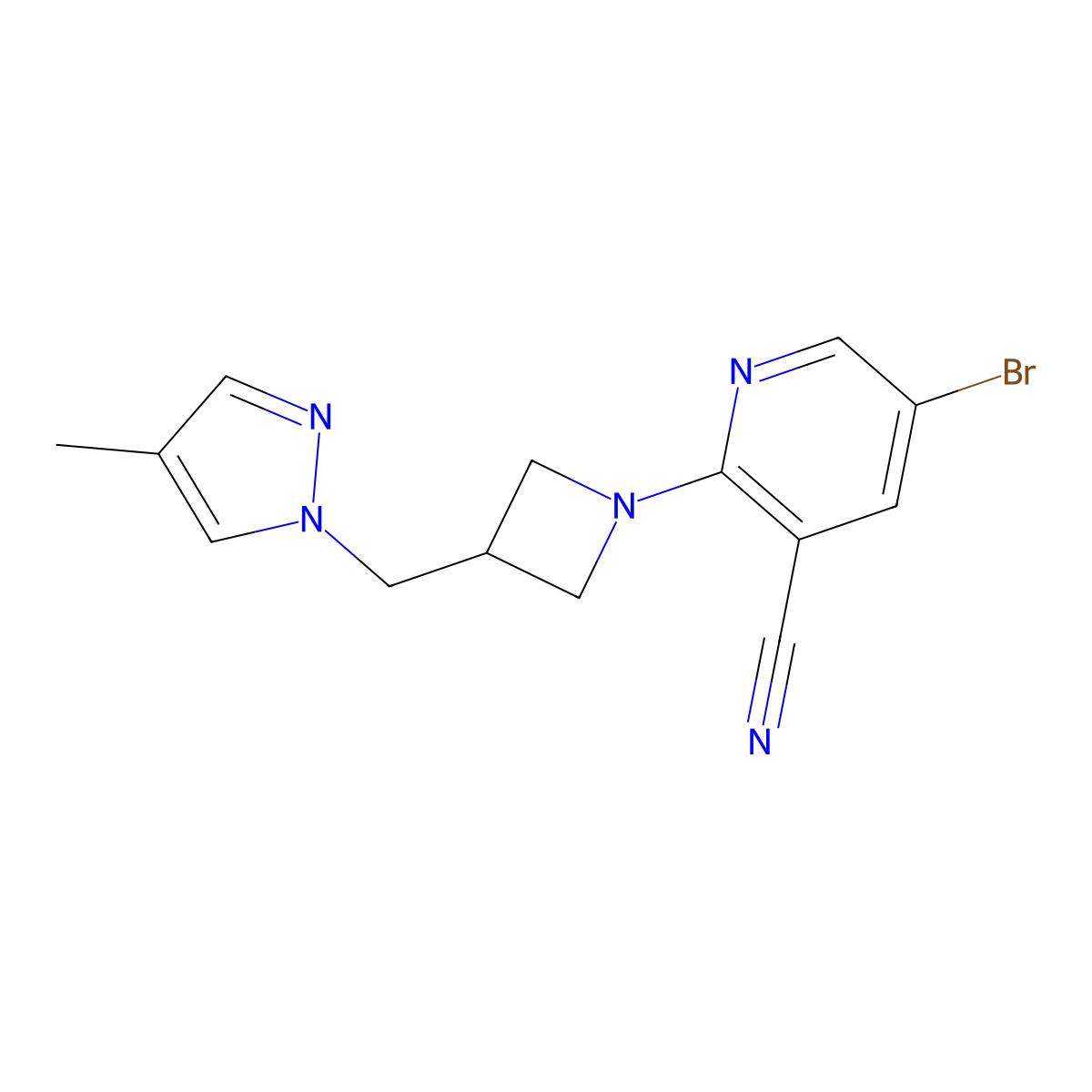 5-bromo-2-{3-[(4-methyl-1H-pyrazol-1-yl)methyl]azetidin-1-yl}pyridine-3-carbonitrile molecular structure, CAS 2548986-58-7
