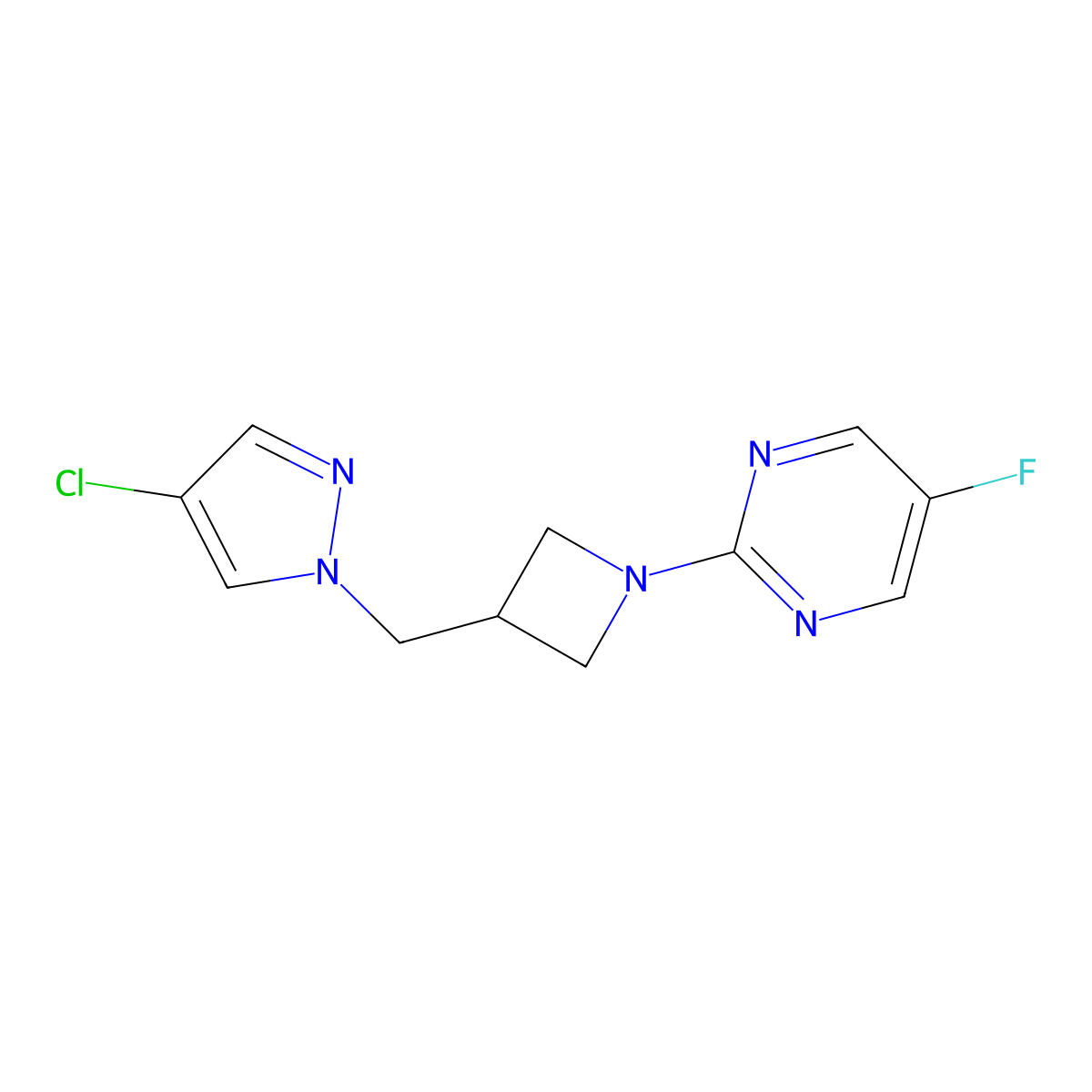 2-{3-[(4-chloro-1H-pyrazol-1-yl)methyl]azetidin-1-yl}-5-fluoropyrimidine molecular structure, CAS 2548986-60-1
