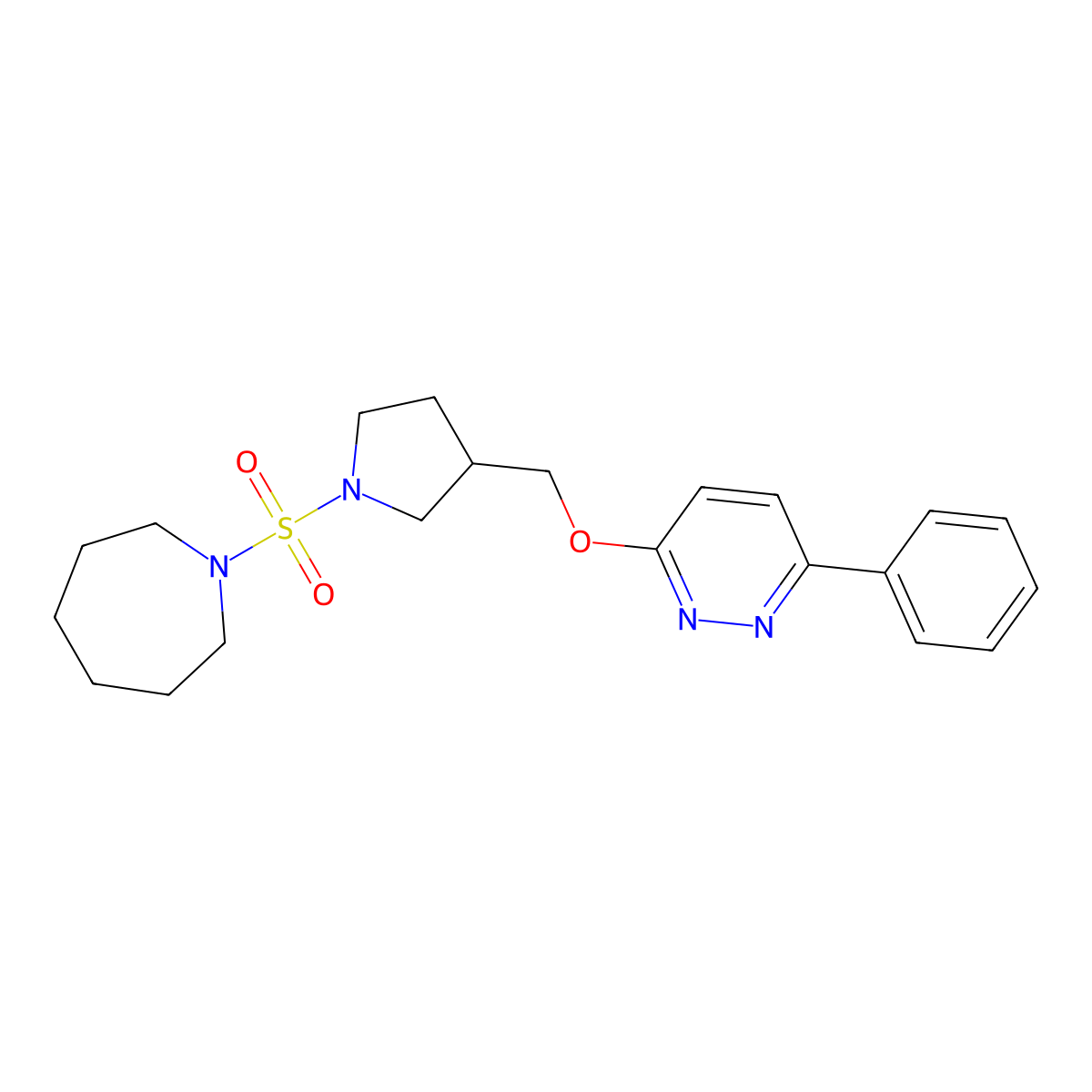1-[(3-{[(6-Phenylpyridazin-3-yl)oxy]methyl}pyrrolidin-1-yl)sulfonyl]azepane molecular structure, CAS 2548986-62-3