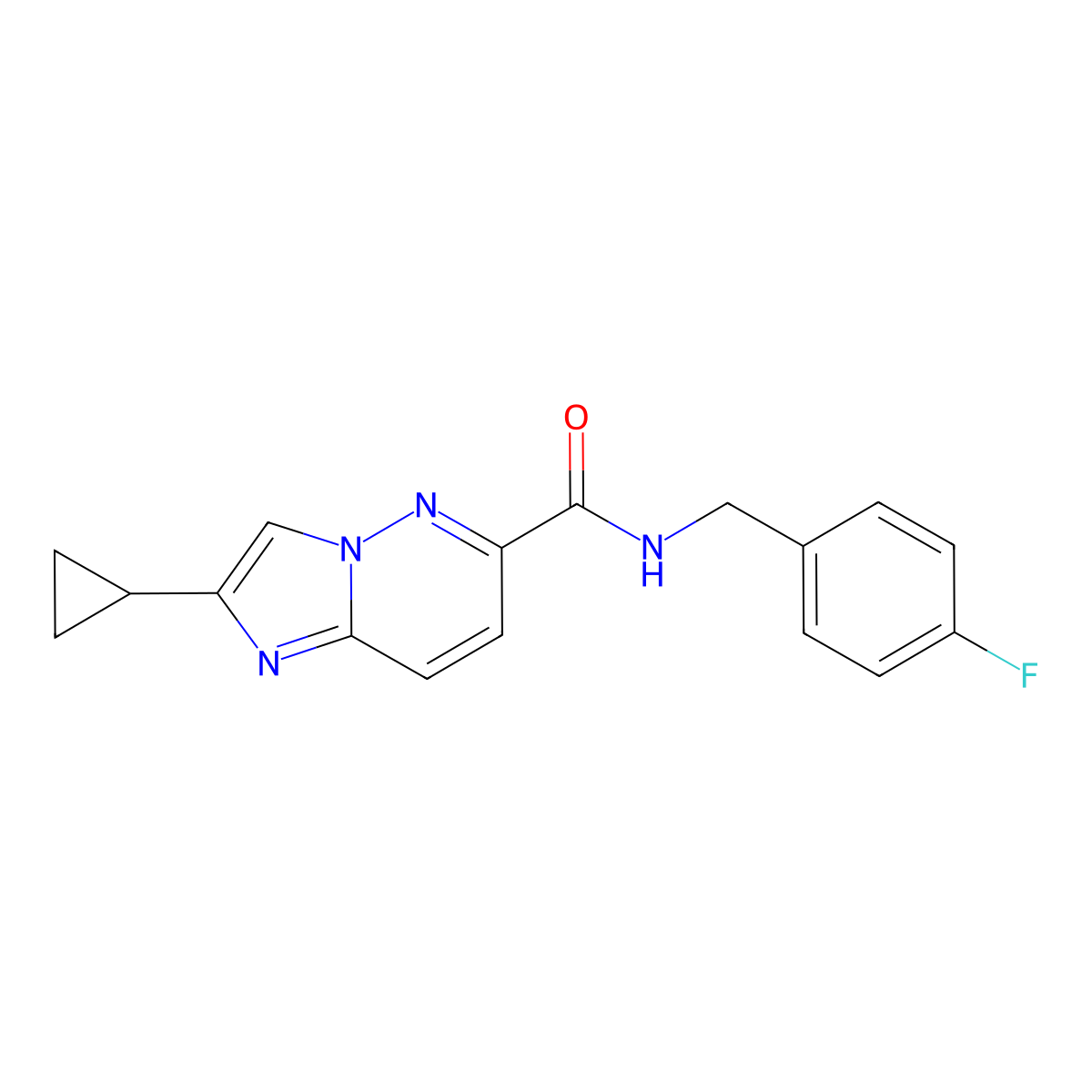 2-cyclopropyl-N-[(4-fluorophenyl)methyl]imidazo[1,2-b]pyridazine-6-carboxamide molecular structure, CAS 2548986-66-7