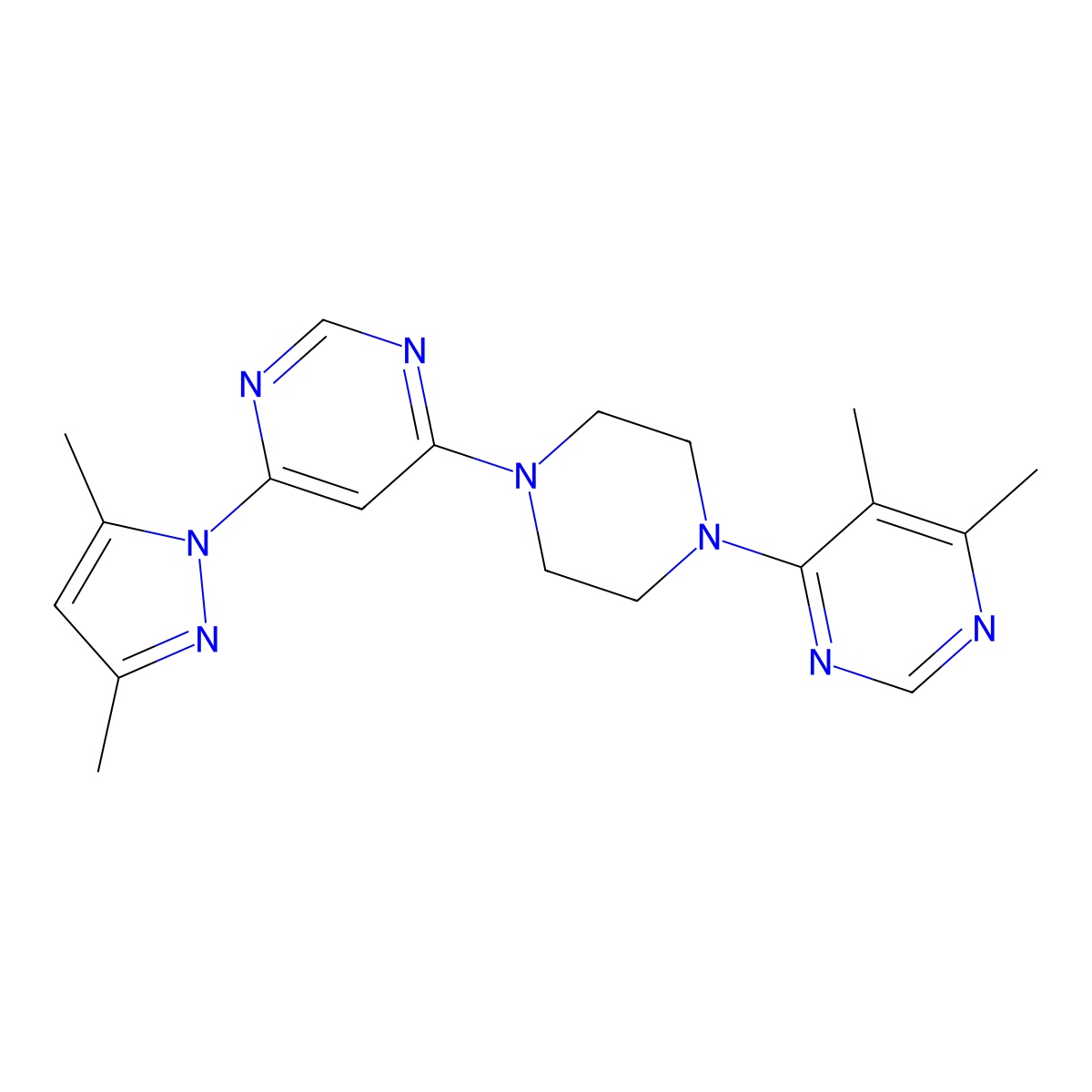 4-(3,5-dimethyl-1H-pyrazol-1-yl)-6-[4-(5,6-dimethylpyrimidin-4-yl)piperazin-1-yl]pyrimidine molecular structure, CAS 2548986-71-4