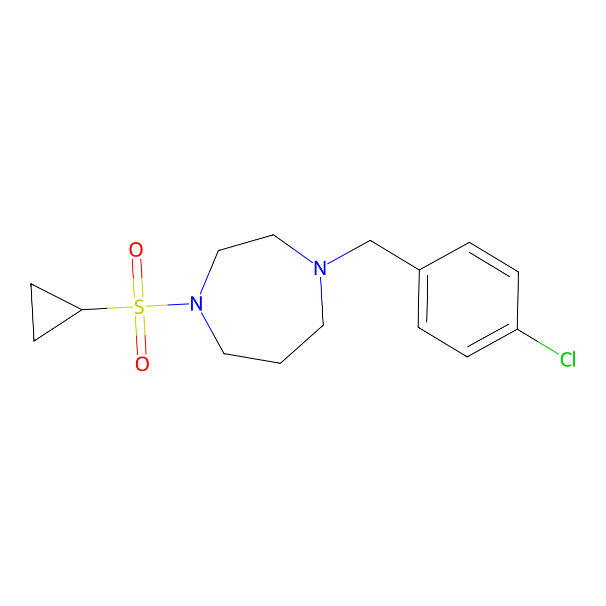 1-[(4-Chlorophenyl)methyl]-4-(cyclopropanesulfonyl)-1,4-diazepane molecular structure, CAS 2548986-72-5