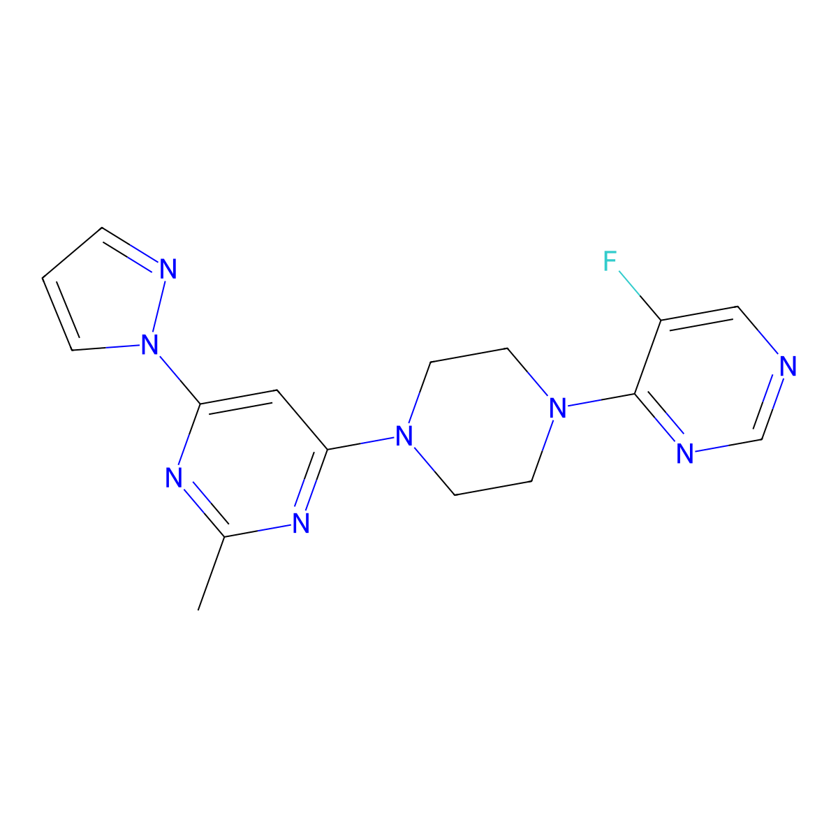 4-[4-(5-fluoropyrimidin-4-yl)piperazin-1-yl]-2-methyl-6-(1H-pyrazol-1-yl)pyrimidine molecular structure, CAS 2548986-73-6