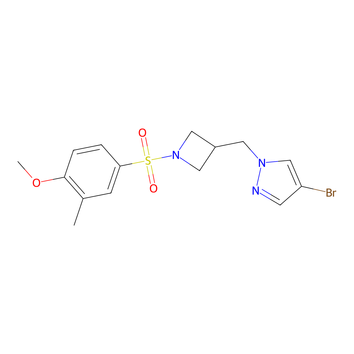 4-bromo-1-{[1-(4-methoxy-3-methylbenzenesulfonyl)azetidin-3-yl]methyl}-1H-pyrazole molecular structure, CAS 2548986-74-7
