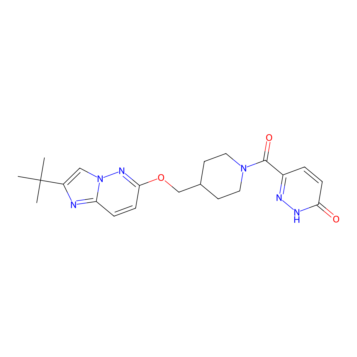 6-{4-[({2-Tert-butylimidazo[1,2-b]pyridazin-6-yl}oxy)methyl]piperidine-1-carbonyl}-2,3-dihydropyridazin-3-one molecular structure, CAS 2548986-76-9