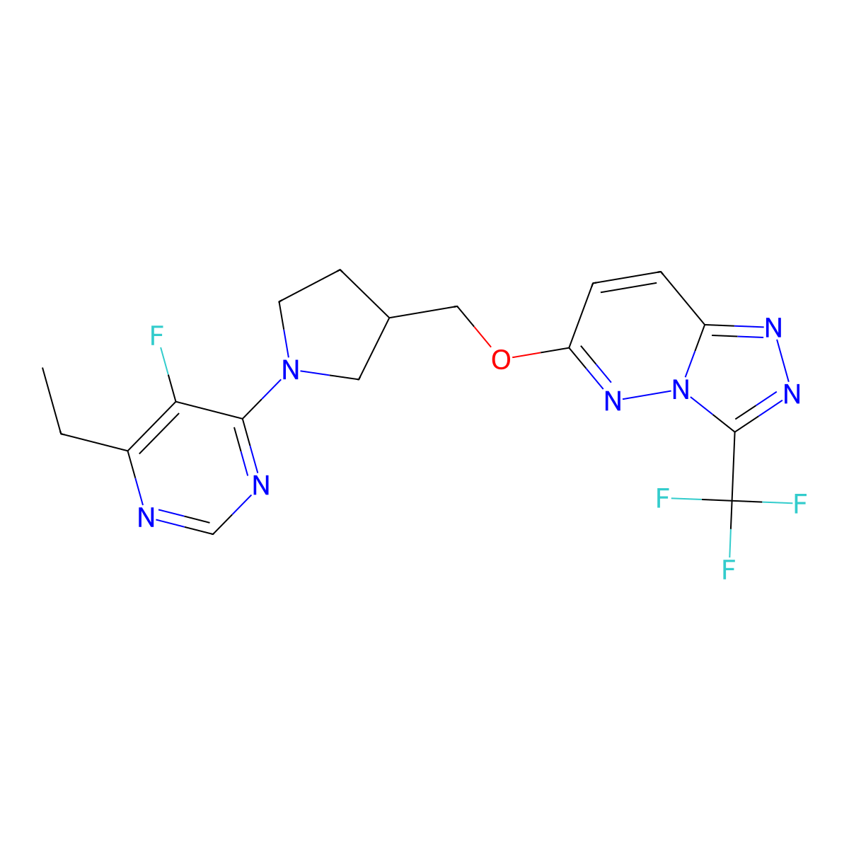 4-Ethyl-5-fluoro-6-[3-({[3-(trifluoromethyl)-[1,2,4]triazolo[4,3-b]pyridazin-6-yl]oxy}methyl)pyrrolidin-1-yl]pyrimidine molecular structure, CAS 2548986-77-0