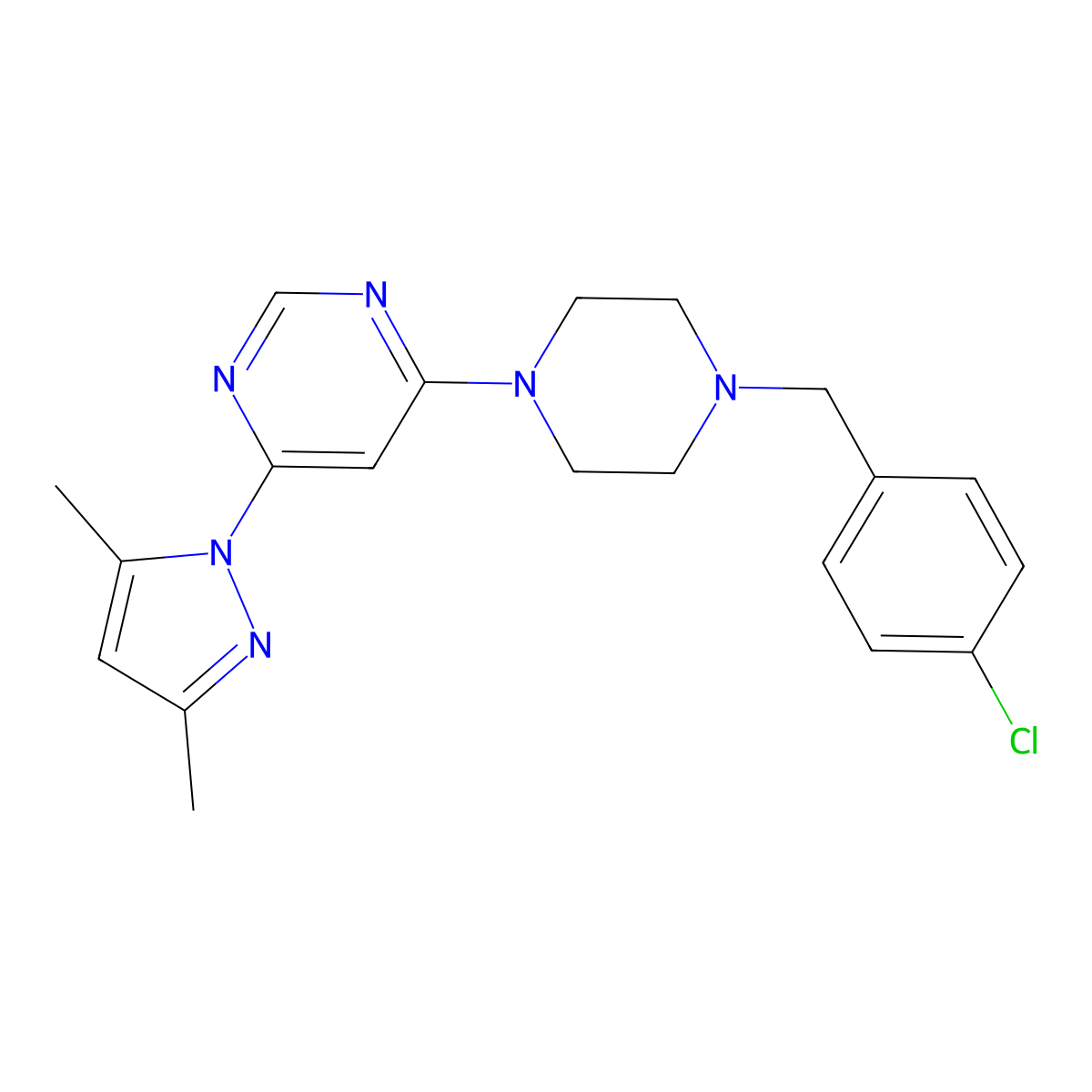 4-{4-[(4-chlorophenyl)methyl]piperazin-1-yl}-6-(3,5-dimethyl-1H-pyrazol-1-yl)pyrimidine molecular structure, CAS 2548986-80-5
