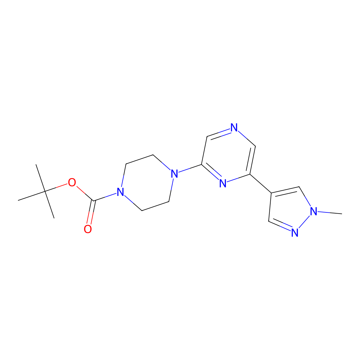 tert-butyl 4-[6-(1-methyl-1H-pyrazol-4-yl)pyrazin-2-yl]piperazine-1-carboxylate molecular structure, CAS 2548986-91-8