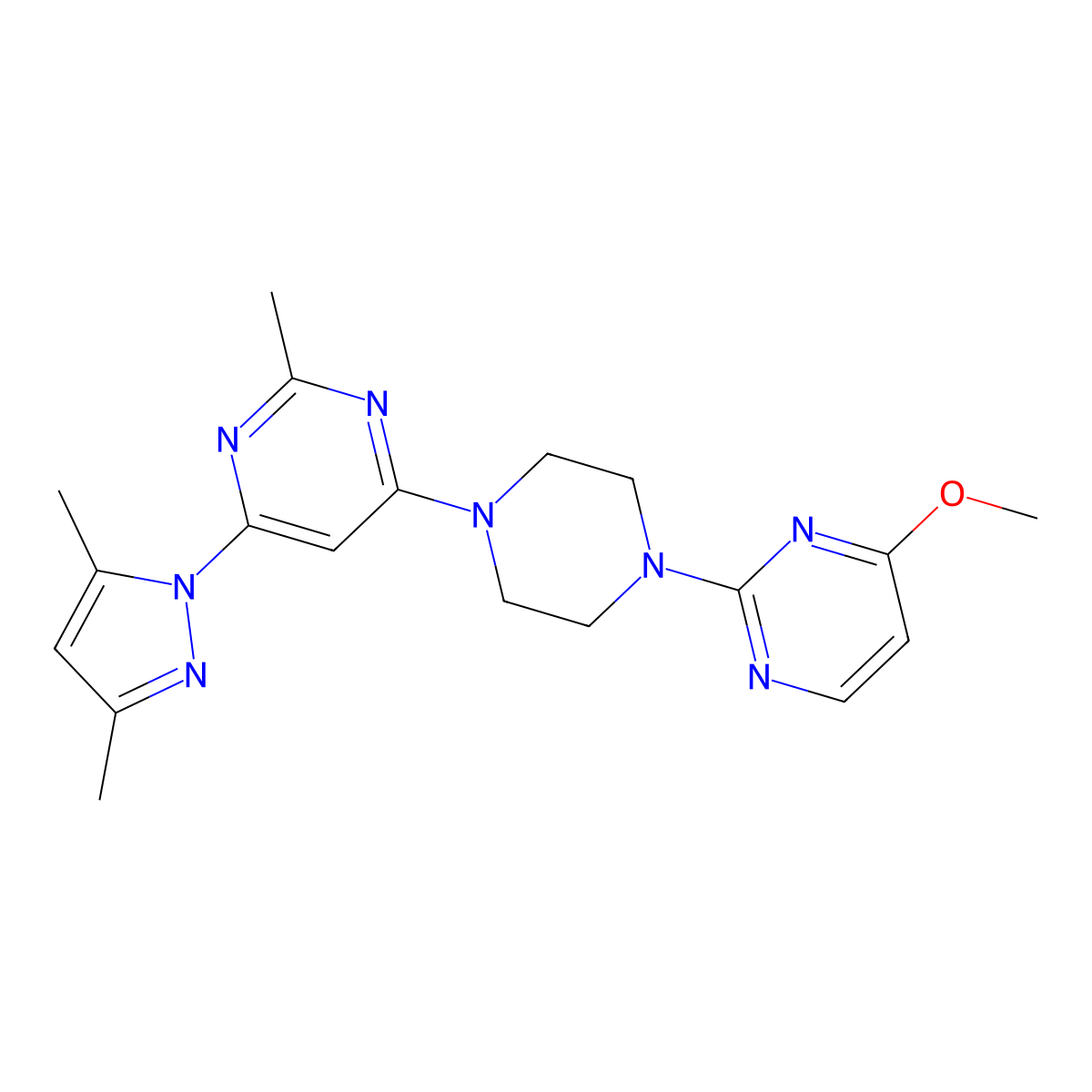 4-(3,5-dimethyl-1H-pyrazol-1-yl)-6-[4-(4-methoxypyrimidin-2-yl)piperazin-1-yl]-2-methylpyrimidine molecular structure, CAS 2548986-95-2