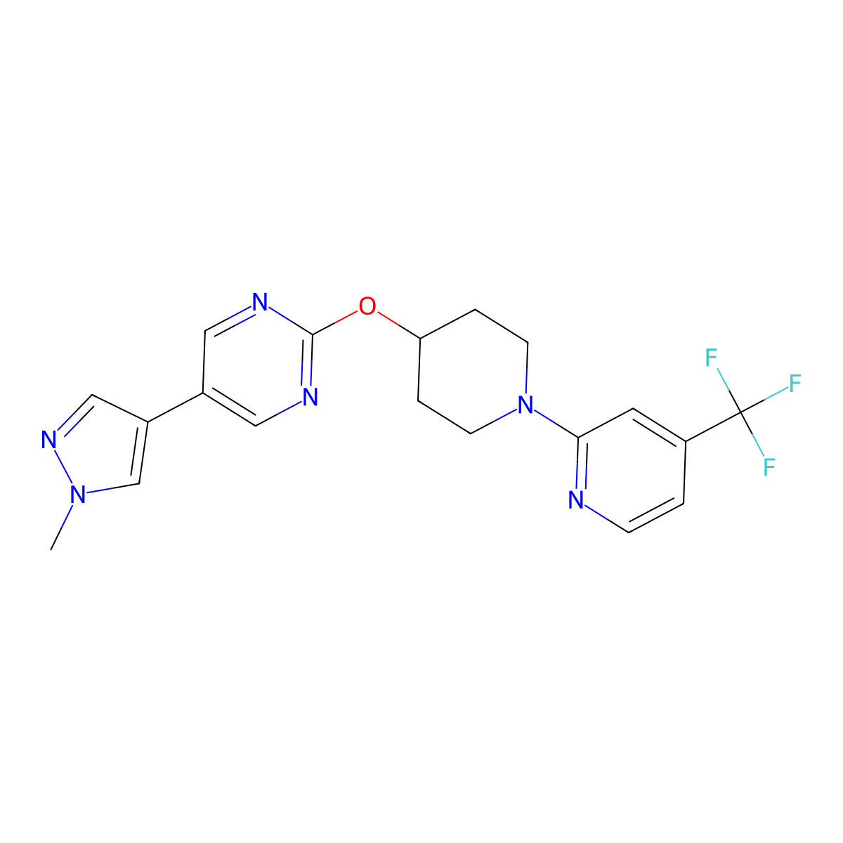 5-(1-methyl-1H-pyrazol-4-yl)-2-({1-[4-(trifluoromethyl)pyridin-2-yl]piperidin-4-yl}oxy)pyrimidine molecular structure, CAS 2548986-98-5