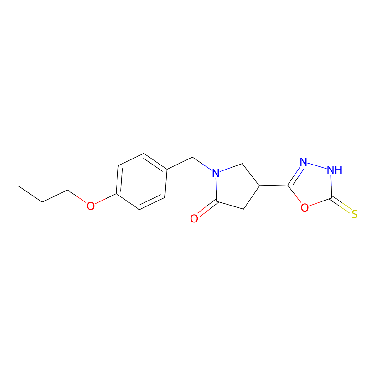 1-[(4-Propoxyphenyl)methyl]-4-(5-sulfanylidene-4,5-dihydro-1,3,4-oxadiazol-2-yl)pyrrolidin-2-one molecular structure, CAS 2548986-99-6