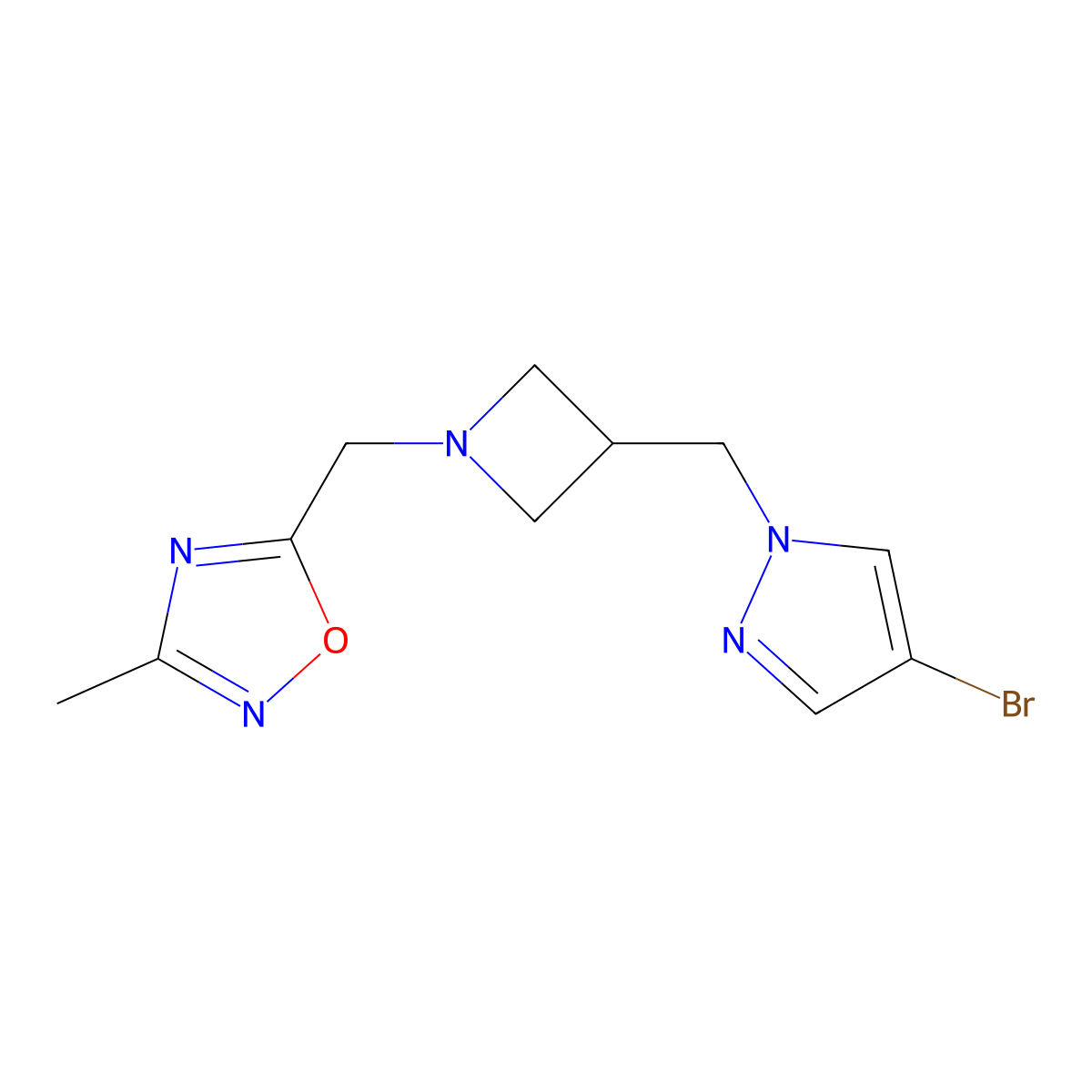 5-({3-[(4-bromo-1H-pyrazol-1-yl)methyl]azetidin-1-yl}methyl)-3-methyl-1,2,4-oxadiazole molecular structure, CAS 2548987-00-2