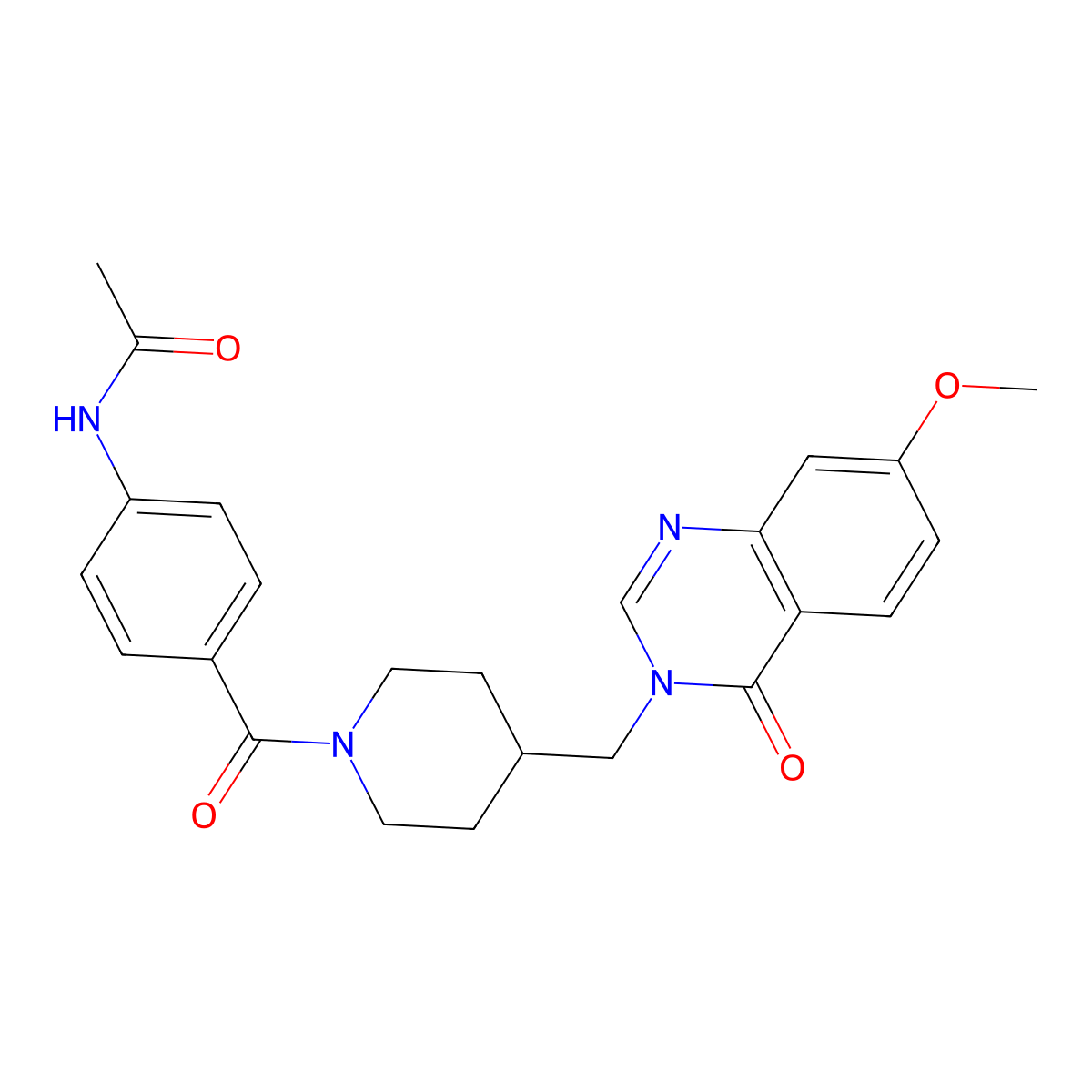 N-(4-{4-[(7-methoxy-4-oxo-3,4-dihydroquinazolin-3-yl)methyl]piperidine-1-carbonyl}phenyl)acetamide molecular structure, CAS 2548987-03-5