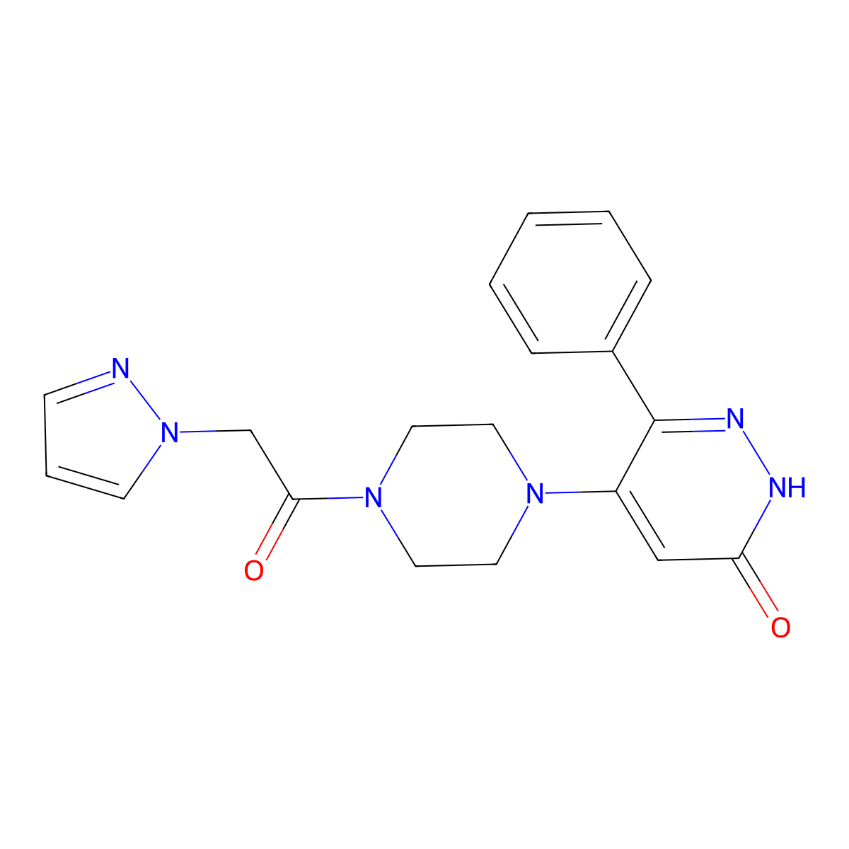 6-phenyl-5-{4-[2-(1H-pyrazol-1-yl)acetyl]piperazin-1-yl}-2,3-dihydropyridazin-3-one molecular structure, CAS 2548987-07-9