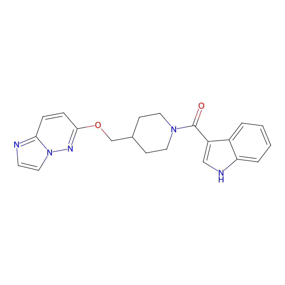 3-[4-({imidazo[1,2-b]pyridazin-6-yloxy}methyl)piperidine-1-carbonyl]-1H-indole molecular structure, CAS 2548987-12-6
