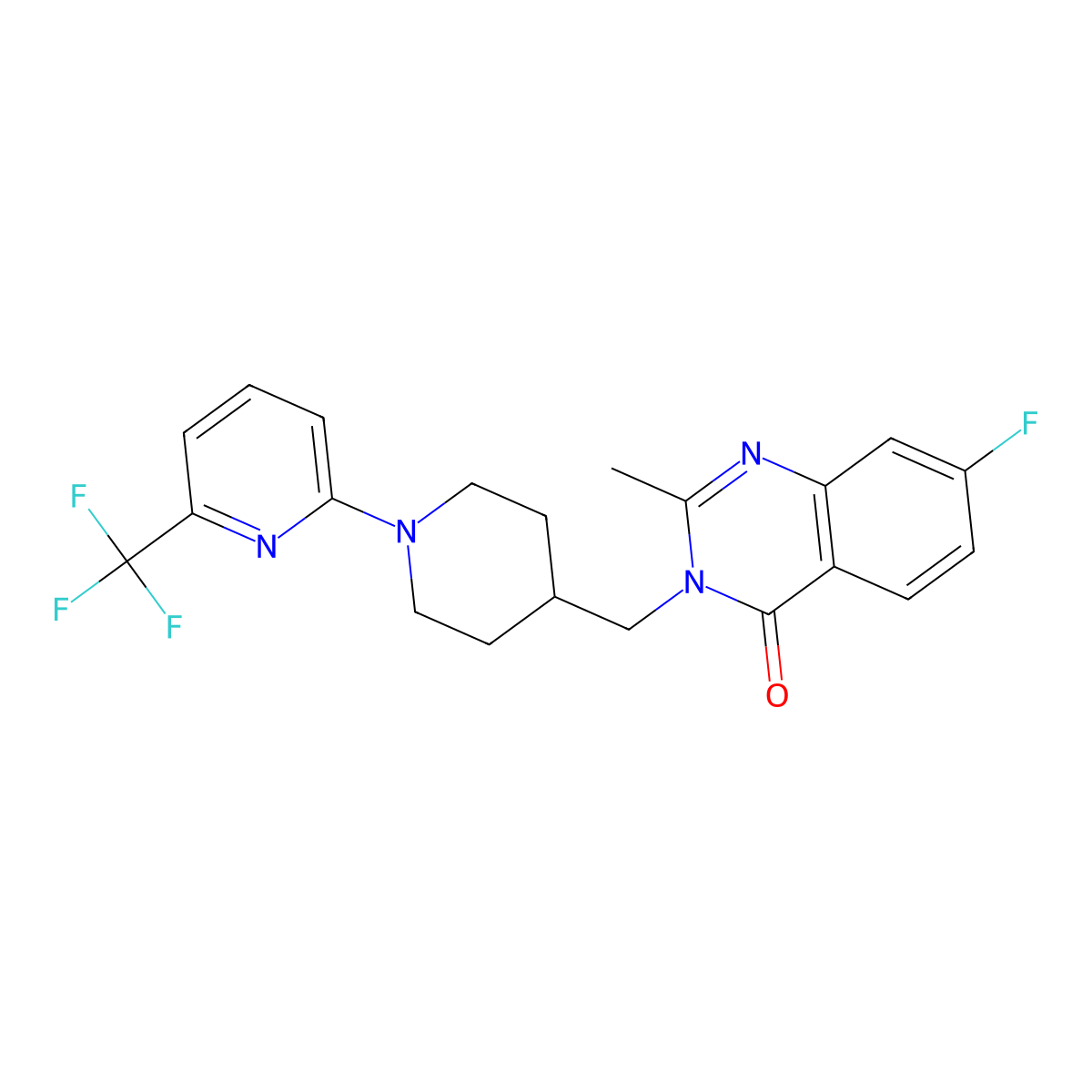 7-Fluoro-2-methyl-3-({1-[6-(trifluoromethyl)pyridin-2-yl]piperidin-4-yl}methyl)-3,4-dihydroquinazolin-4-one molecular structure, CAS 2548987-13-7