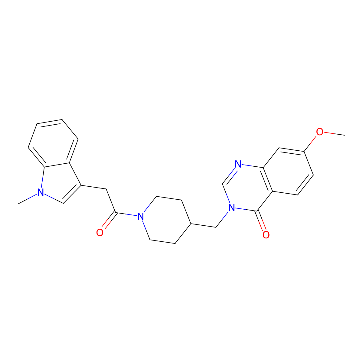 7-methoxy-3-({1-[2-(1-methyl-1H-indol-3-yl)acetyl]piperidin-4-yl}methyl)-3,4-dihydroquinazolin-4-one molecular structure, CAS 2548987-16-0