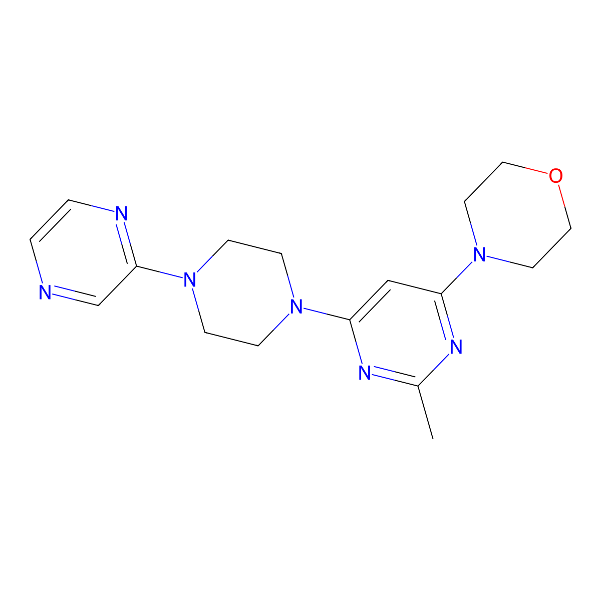 4-{2-Methyl-6-[4-(pyrazin-2-yl)piperazin-1-yl]pyrimidin-4-yl}morpholine molecular structure, CAS 2548987-19-3