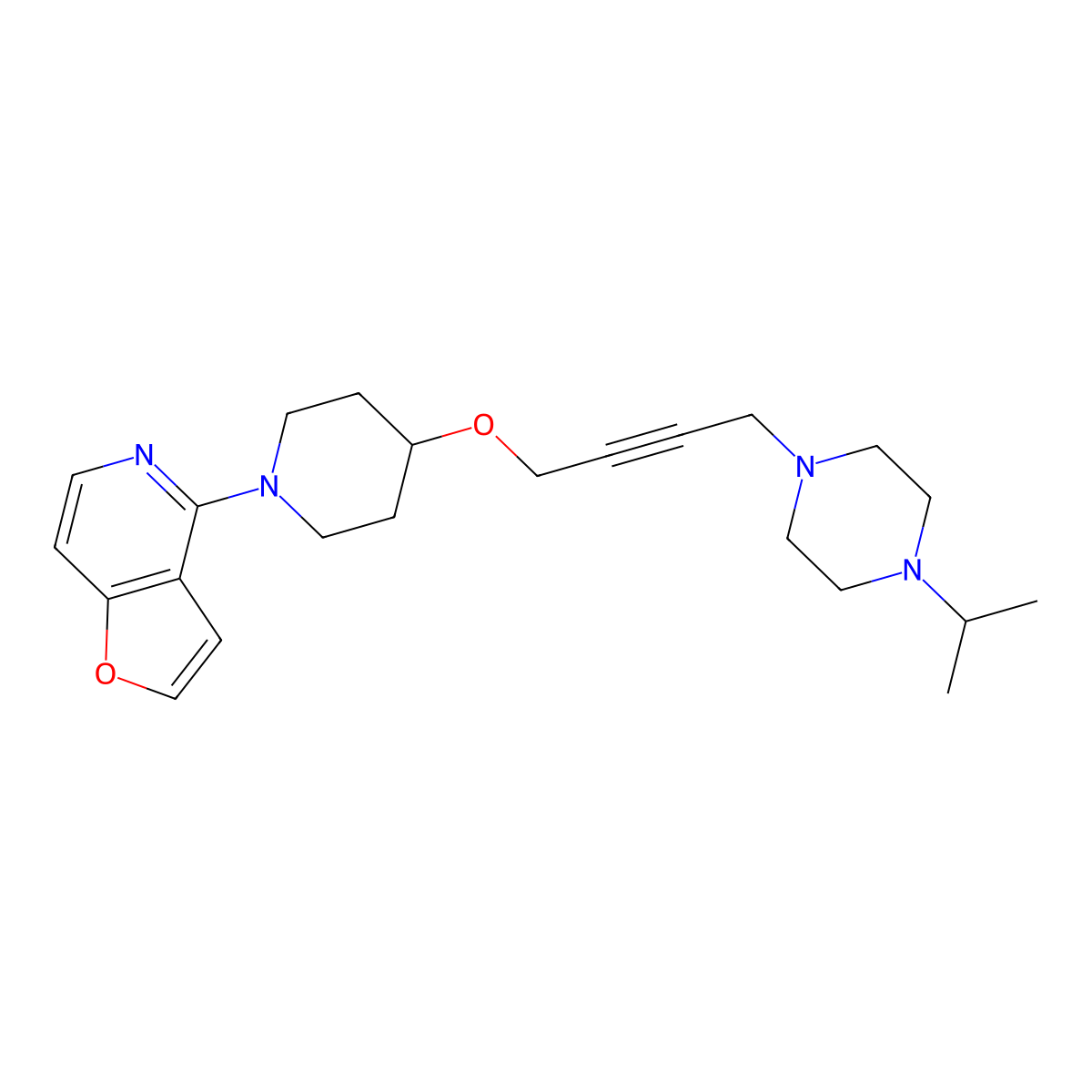 1-{4-[(1-{Furo[3,2-c]pyridin-4-yl}piperidin-4-yl)oxy]but-2-yn-1-yl}-4-(propan-2-yl)piperazine molecular structure, CAS 2548987-20-6