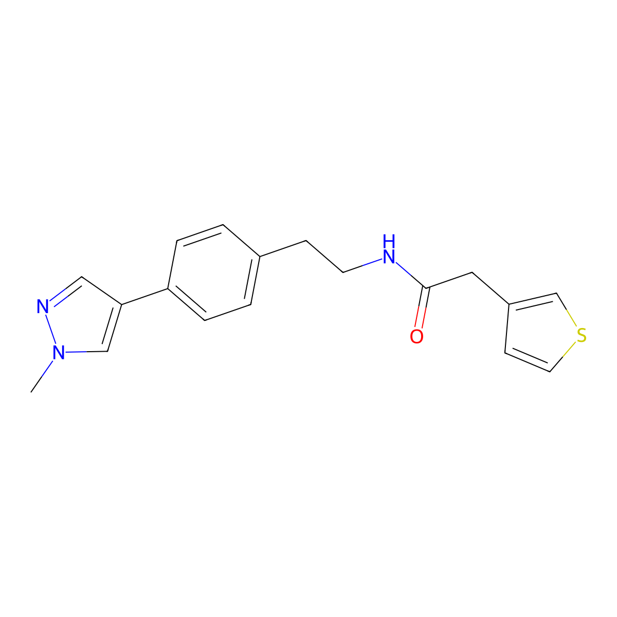 N-{2-[4-(1-methyl-1H-pyrazol-4-yl)phenyl]ethyl}-2-(thiophen-3-yl)acetamide molecular structure, CAS 2548987-22-8