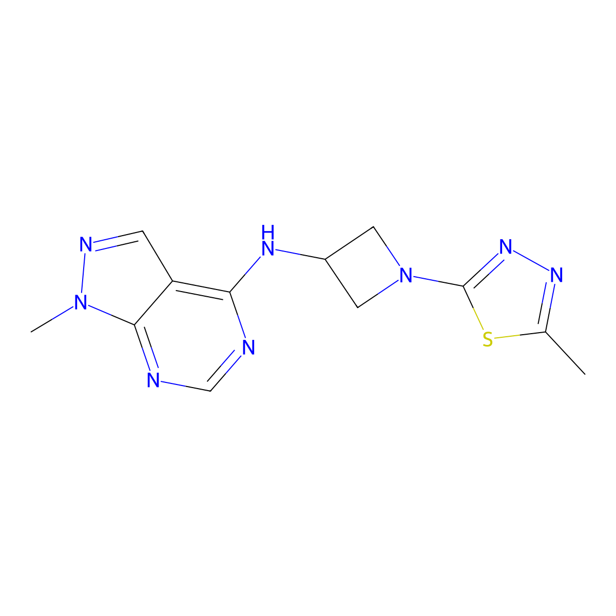 1-(5-methyl-1,3,4-thiadiazol-2-yl)-N-{1-methyl-1H-pyrazolo[3,4-d]pyrimidin-4-yl}azetidin-3-amine molecular structure, CAS 2548987-24-0