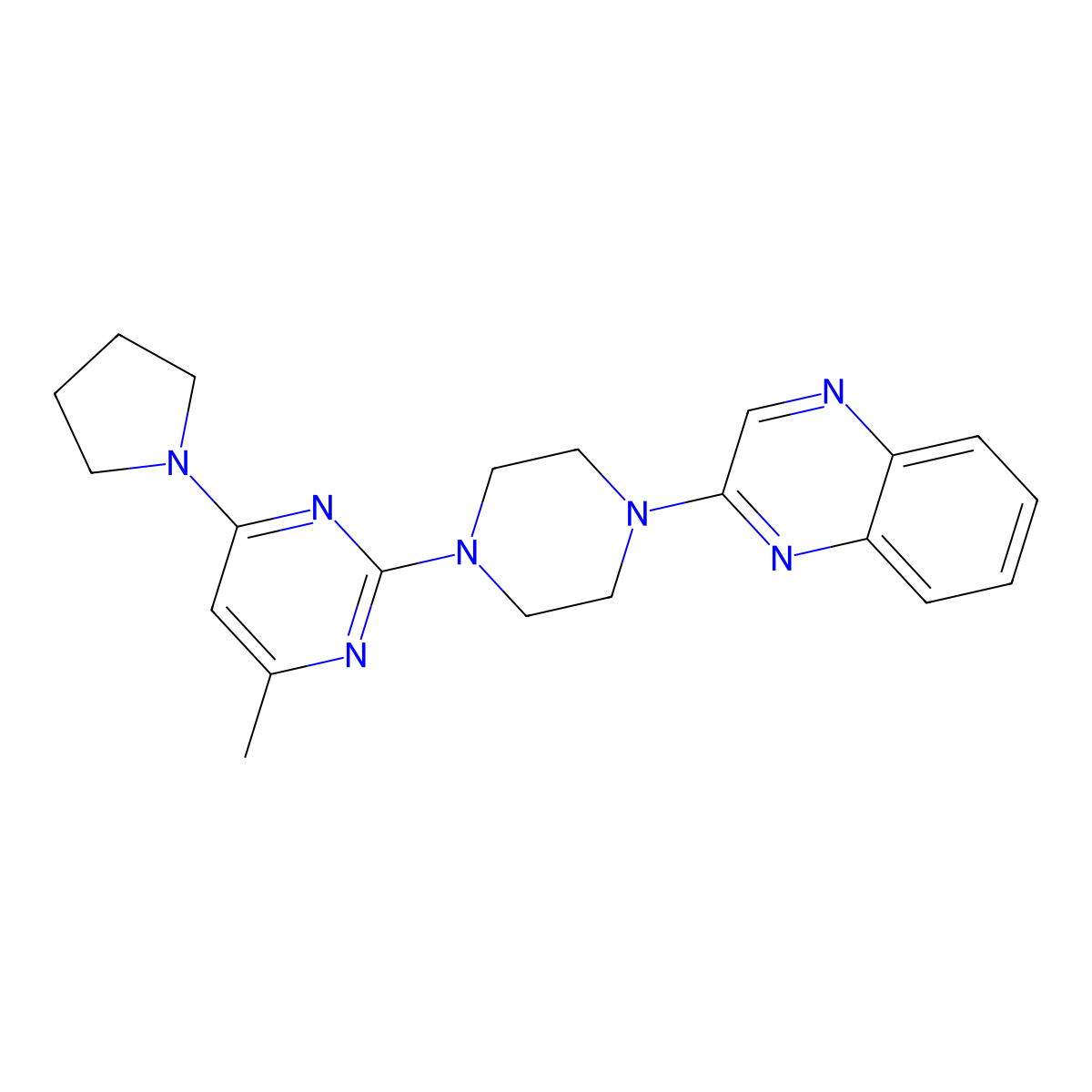 2-{4-[4-Methyl-6-(pyrrolidin-1-yl)pyrimidin-2-yl]piperazin-1-yl}quinoxaline molecular structure, CAS 2548987-26-2