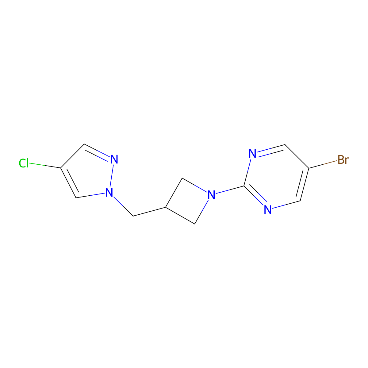 5-bromo-2-{3-[(4-chloro-1H-pyrazol-1-yl)methyl]azetidin-1-yl}pyrimidine molecular structure, CAS 2548987-27-3