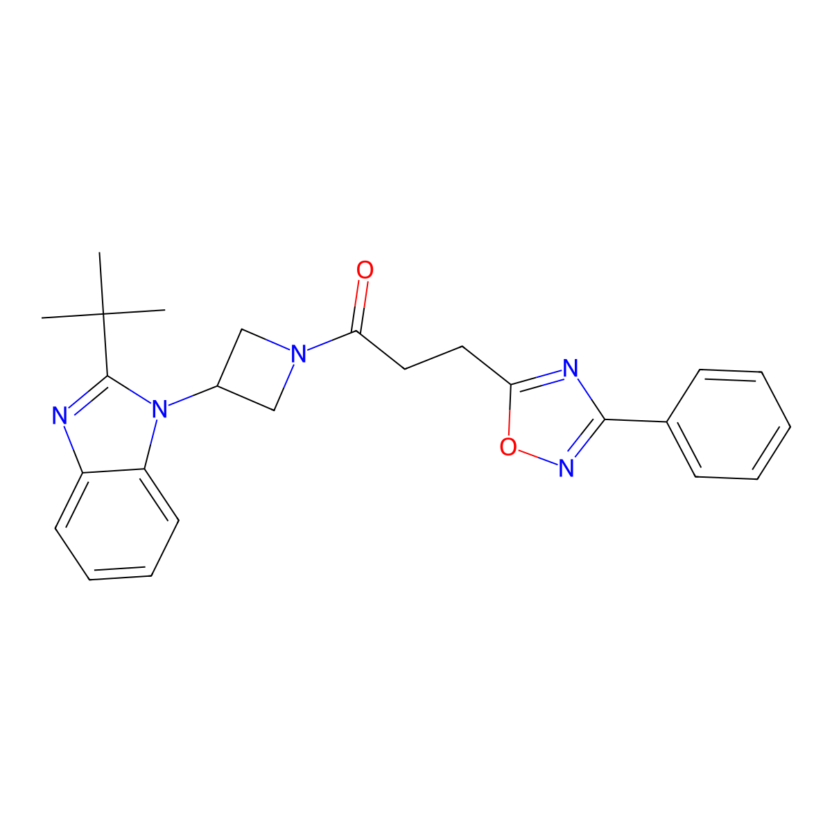 1-[3-(2-tert-butyl-1H-1,3-benzodiazol-1-yl)azetidin-1-yl]-3-(3-phenyl-1,2,4-oxadiazol-5-yl)propan-1-one molecular structure, CAS 2548987-30-8