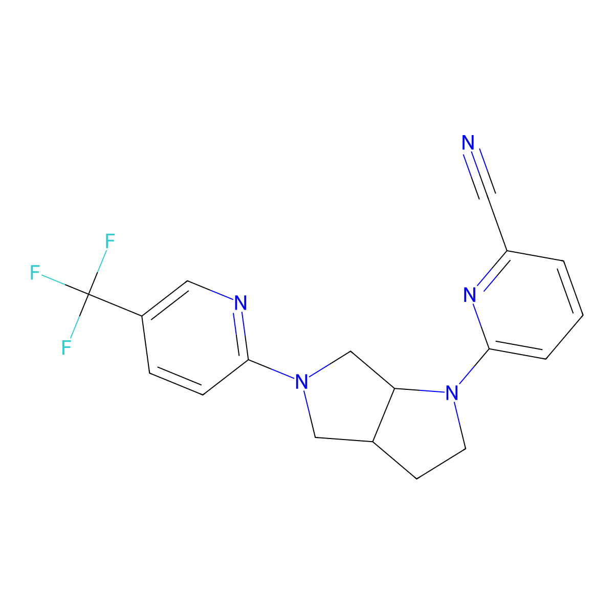 6-{5-[5-(Trifluoromethyl)pyridin-2-yl]-octahydropyrrolo[3,4-b]pyrrol-1-yl}pyridine-2-carbonitrile molecular structure, CAS 2548987-32-0