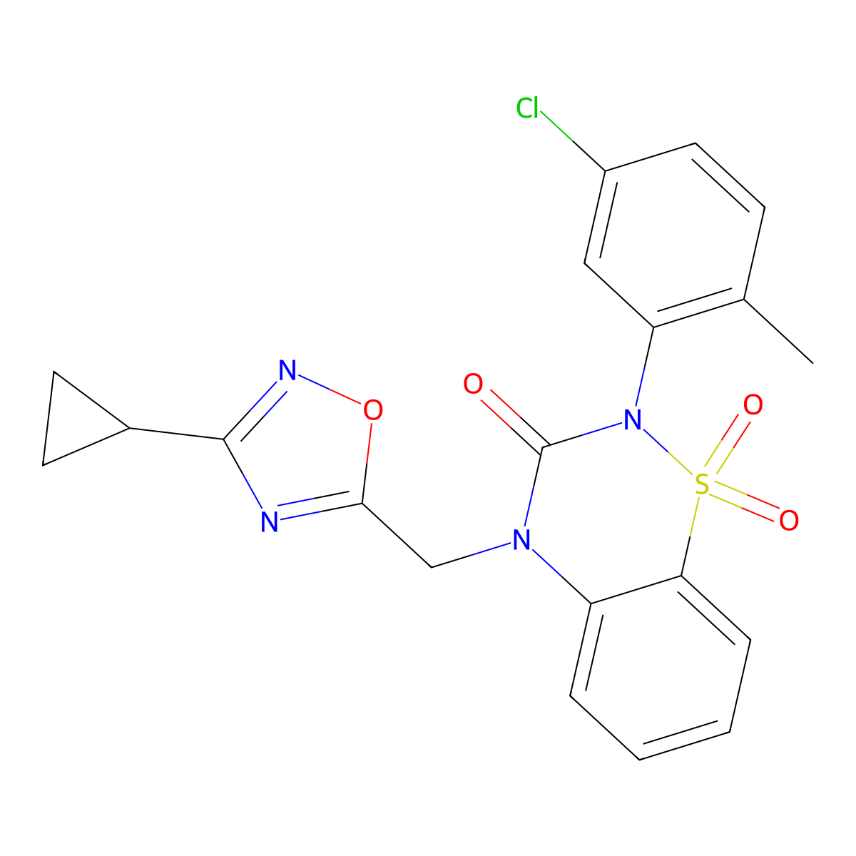 2-(5-chloro-2-methylphenyl)-4-[(3-cyclopropyl-1,2,4-oxadiazol-5-yl)methyl]-3,4-dihydro-2H-1lambda6,2,4-benzothiadiazine-1,1,3-trione molecular structure, CAS 2548987-33-1