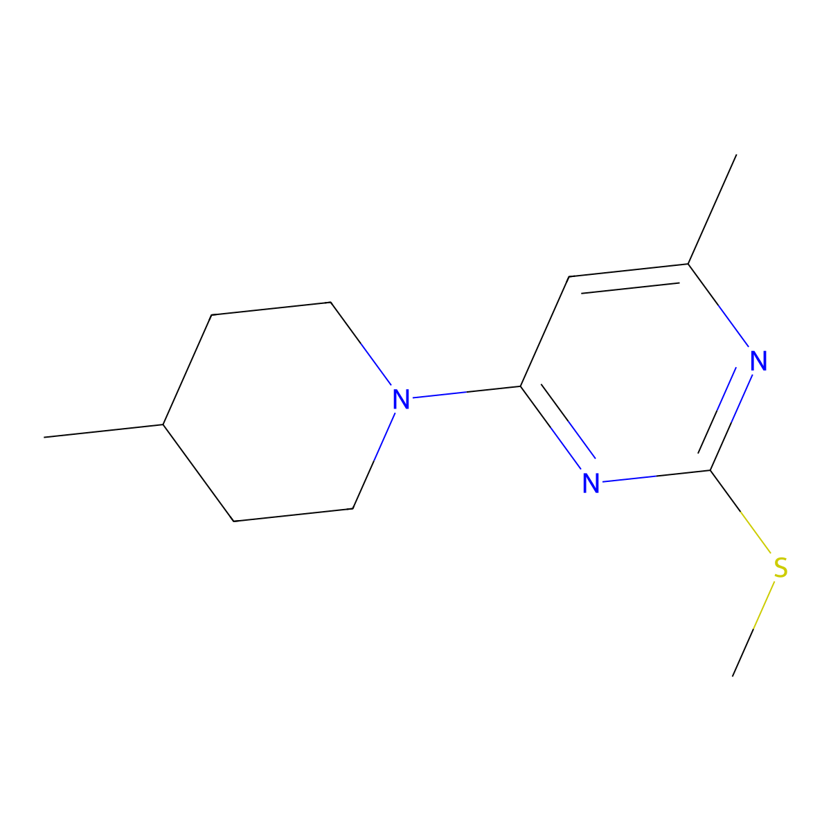 4-Methyl-6-(4-methylpiperidin-1-yl)-2-(methylsulfanyl)pyrimidine molecular structure, CAS 2548987-35-3