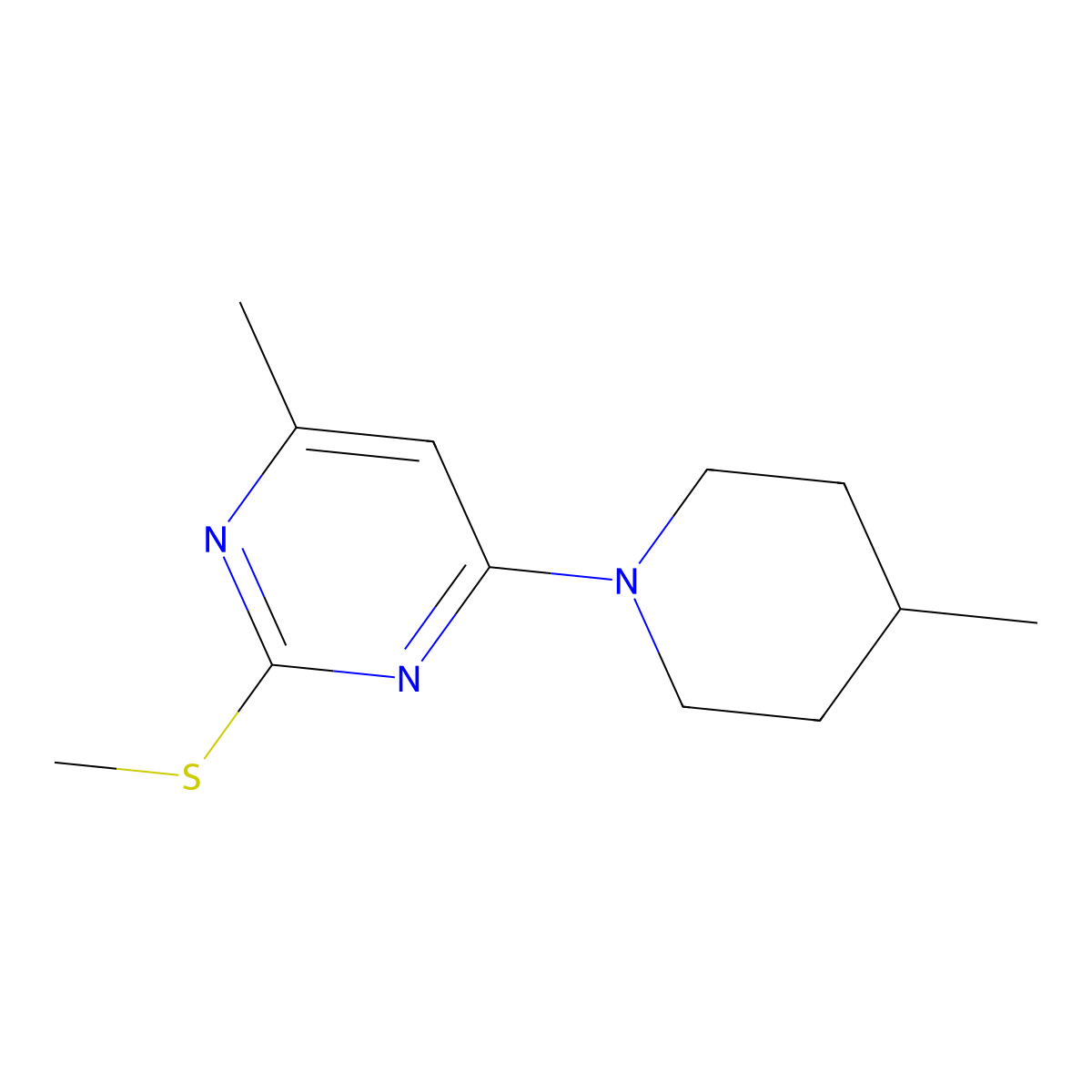 4-Methyl-6-(4-methylpiperidin-1-yl)-2-(methylsulfanyl)pyrimidine molecular structure, CAS 2548987-35-3