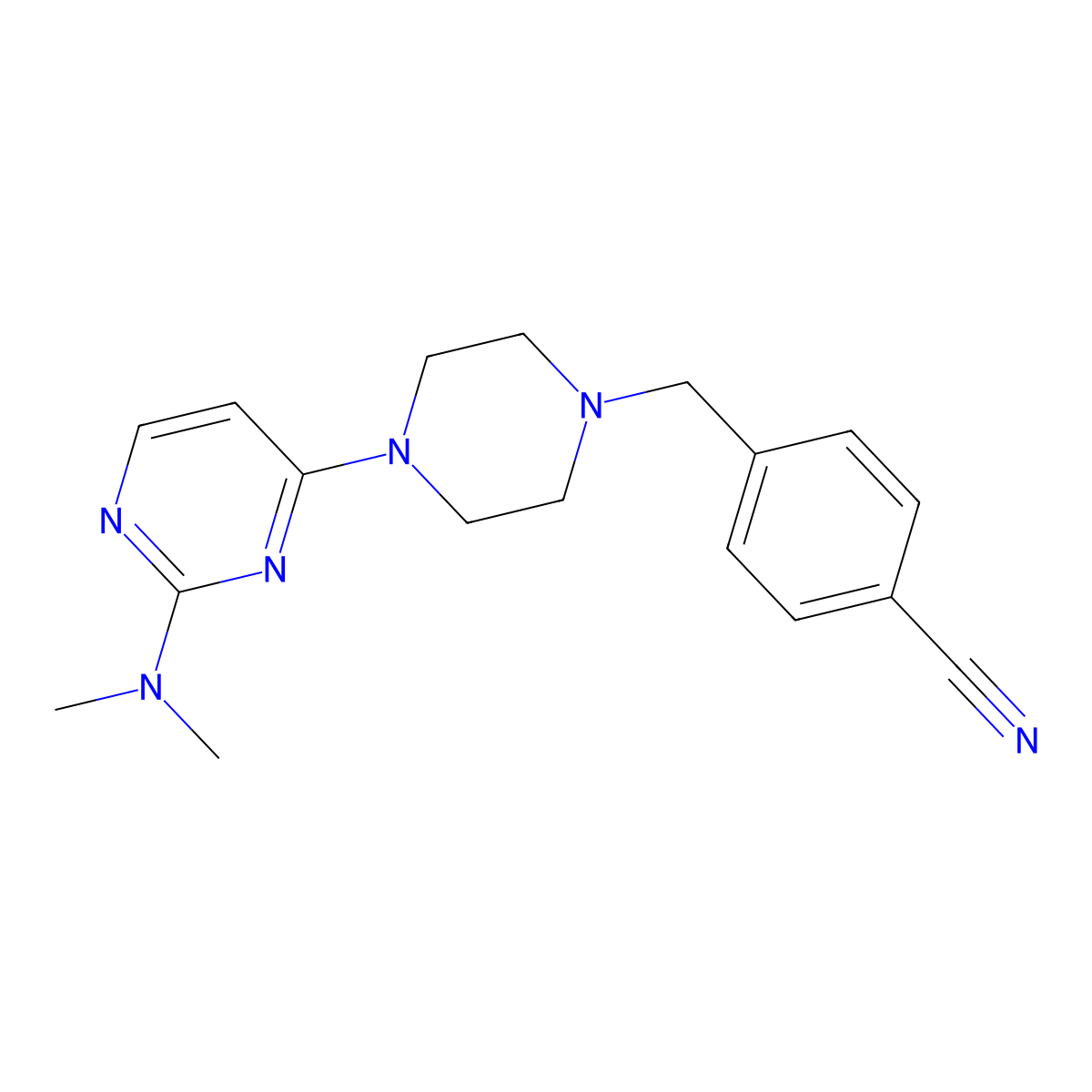 4-({4-[2-(Dimethylamino)pyrimidin-4-yl]piperazin-1-yl}methyl)benzonitrile molecular structure, CAS 2548987-36-4