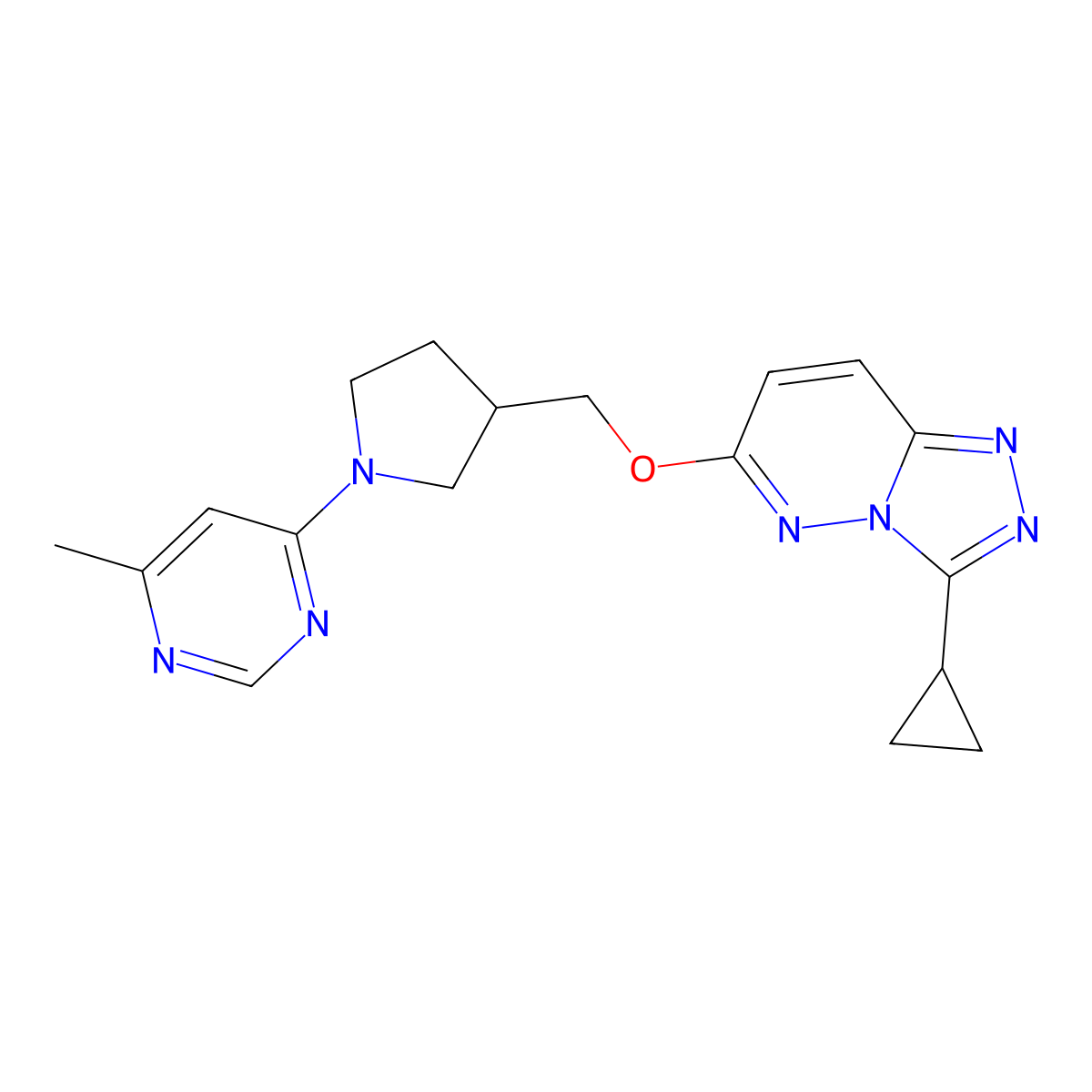 4-{3-[({3-Cyclopropyl-[1,2,4]triazolo[4,3-b]pyridazin-6-yl}oxy)methyl]pyrrolidin-1-yl}-6-methylpyrimidine molecular structure, CAS 2548987-38-6