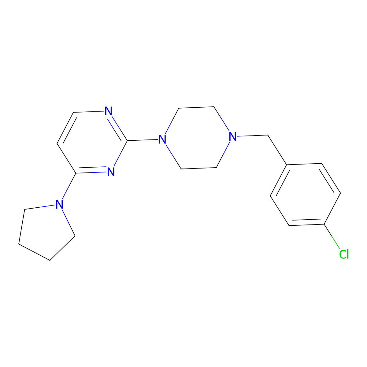 2-{4-[(4-Chlorophenyl)methyl]piperazin-1-yl}-4-(pyrrolidin-1-yl)pyrimidine molecular structure, CAS 2548987-41-1