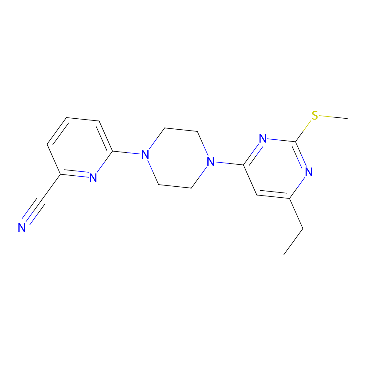 6-{4-[6-Ethyl-2-(methylsulfanyl)pyrimidin-4-yl]piperazin-1-yl}pyridine-2-carbonitrile molecular structure, CAS 2548987-44-4