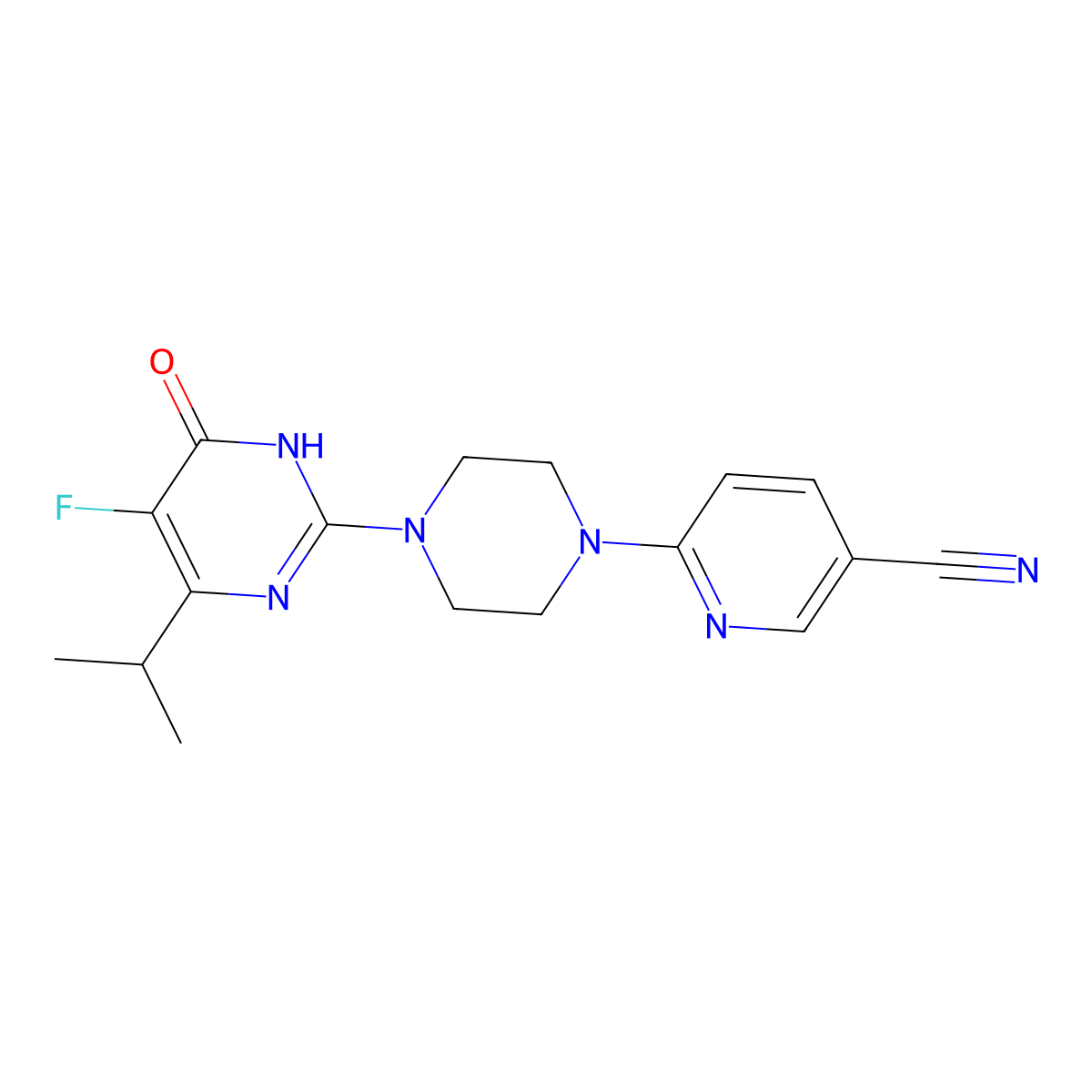 6-{4-[5-Fluoro-6-oxo-4-(propan-2-yl)-1,6-dihydropyrimidin-2-yl]piperazin-1-yl}pyridine-3-carbonitrile molecular structure, CAS 2548987-49-9