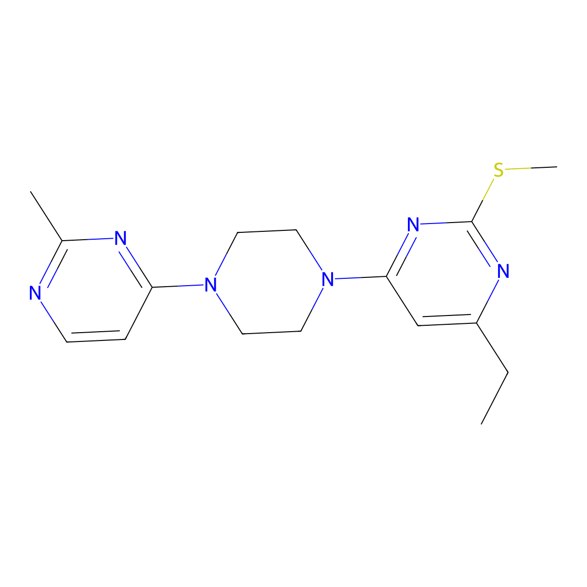 4-Ethyl-6-[4-(2-methylpyrimidin-4-yl)piperazin-1-yl]-2-(methylsulfanyl)pyrimidine molecular structure, CAS 2548987-54-6